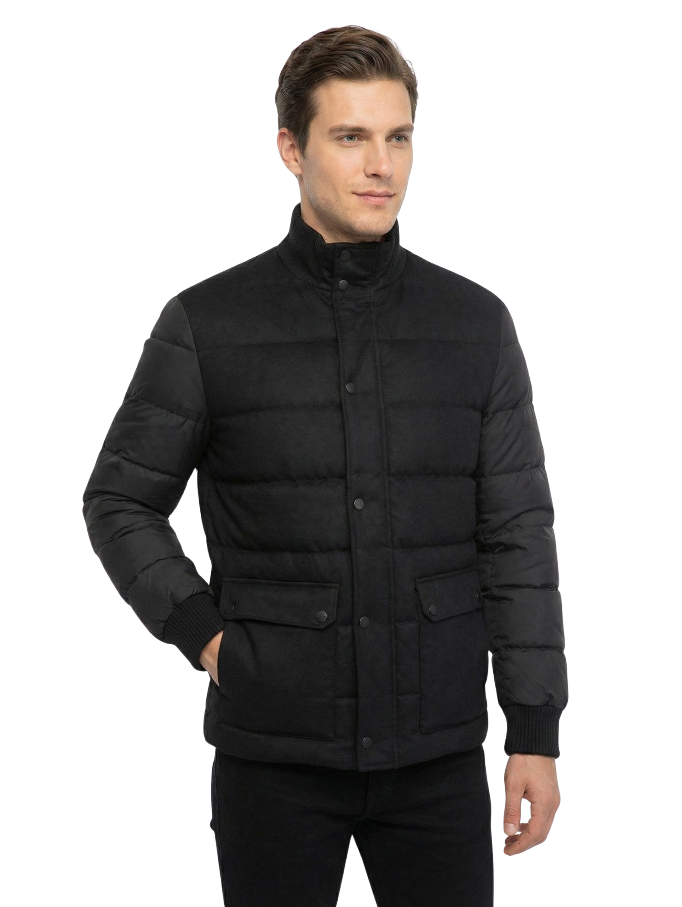 Damat Black Padded Jacket With Stand up Collar