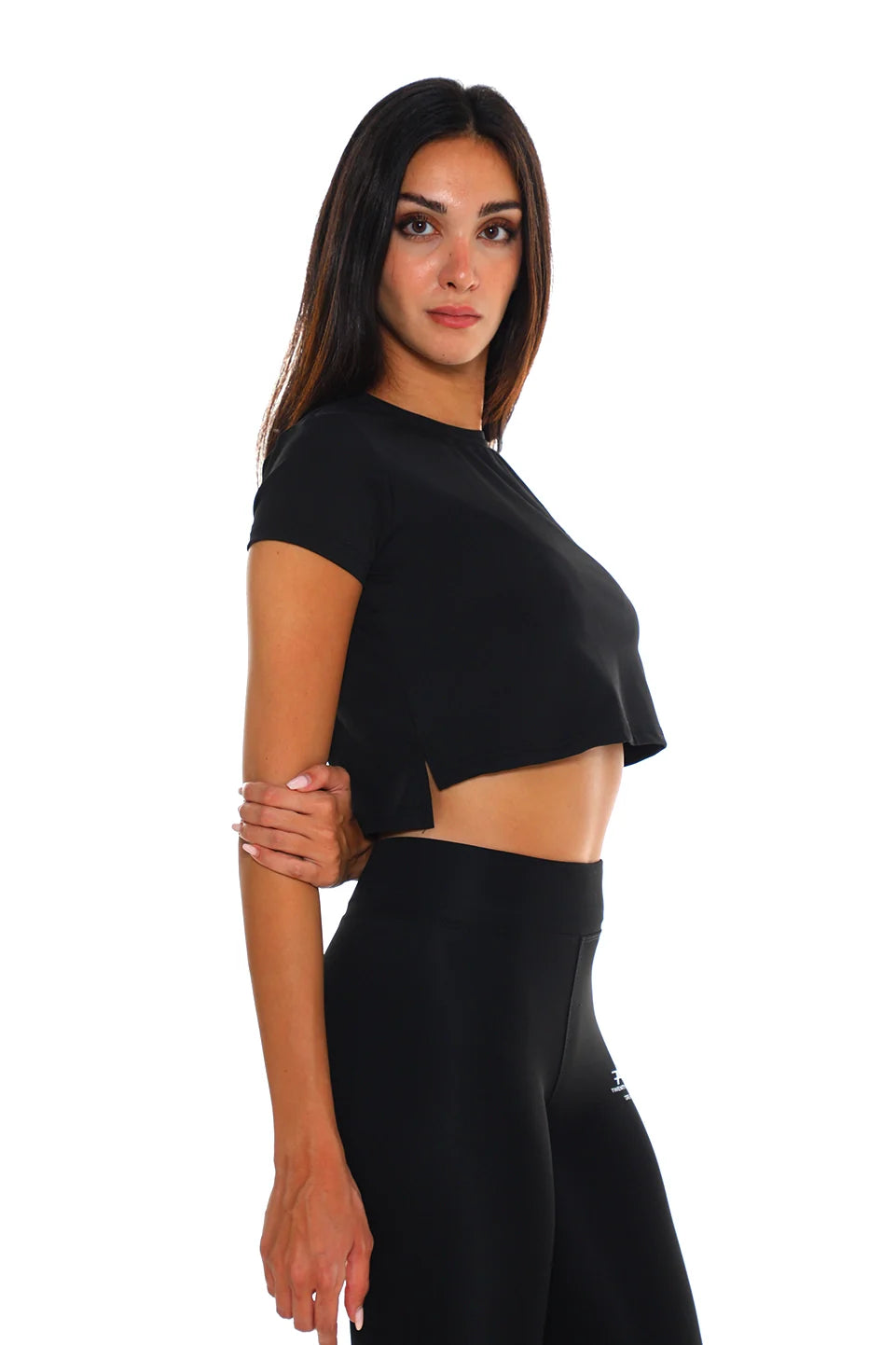 Black Short Sleeved Active Crop Top