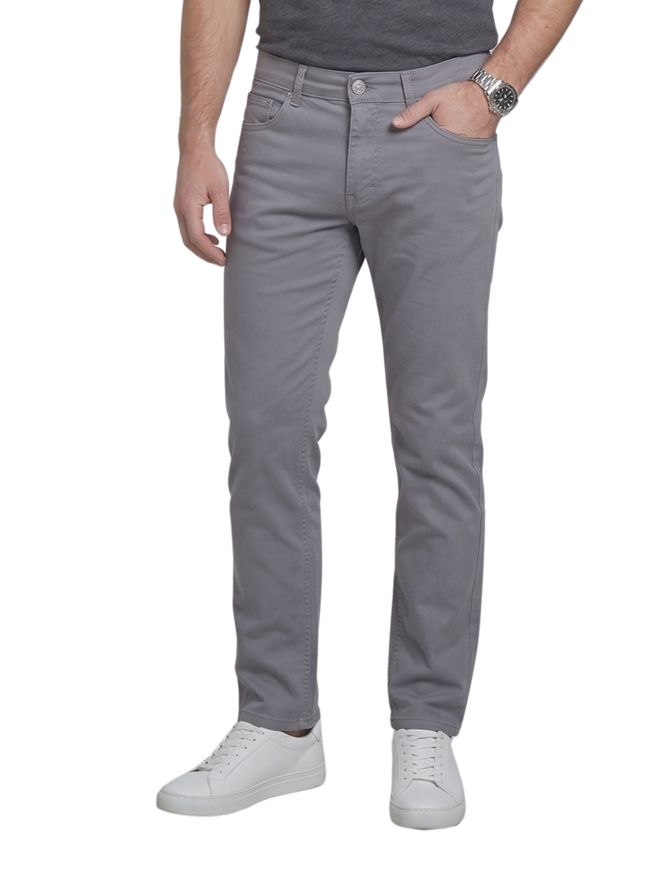 Slim Fit Grey Chino Pants With 5 Pocket Design