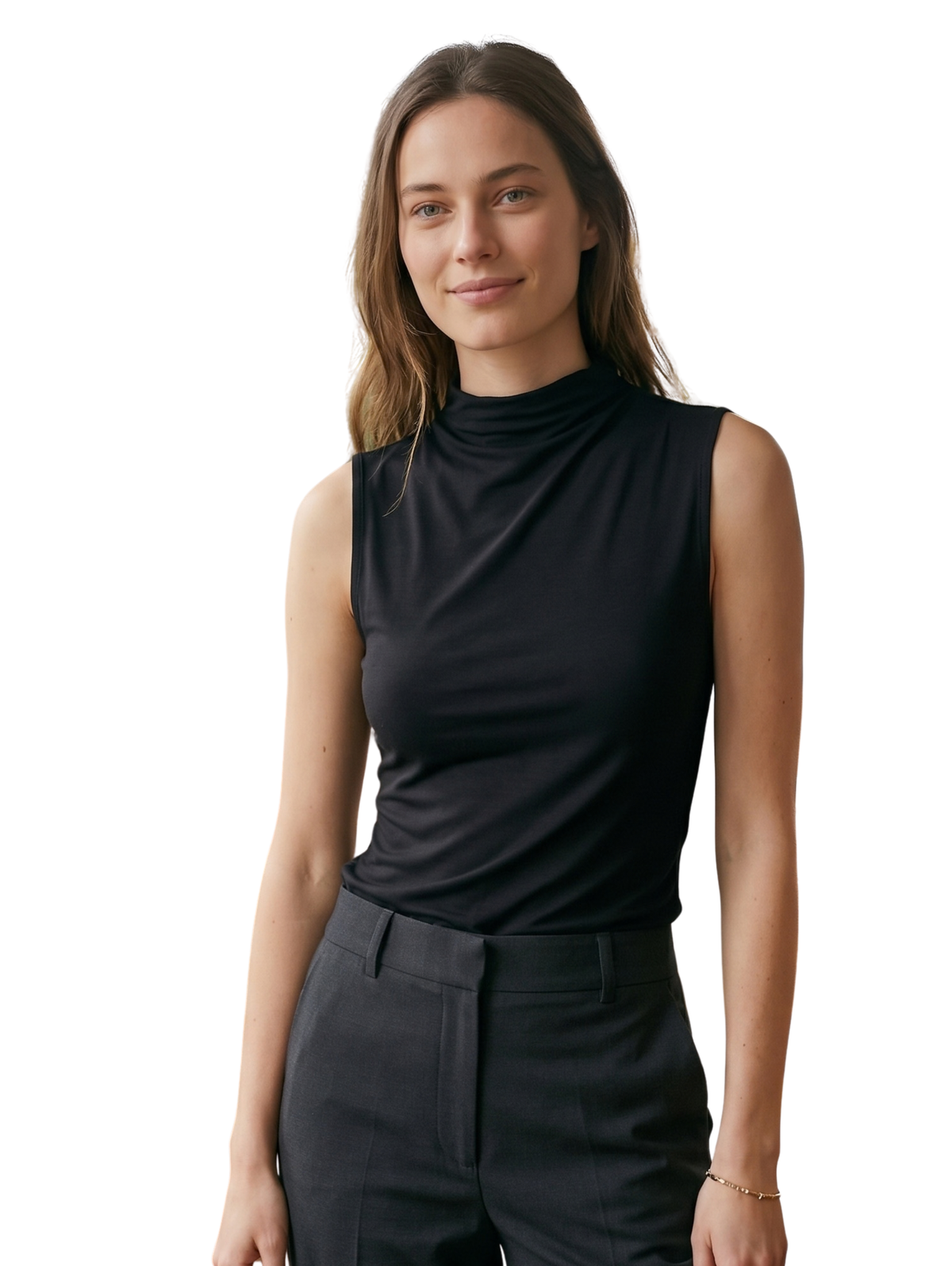 Black Sleeveless Mock-Neck Top
