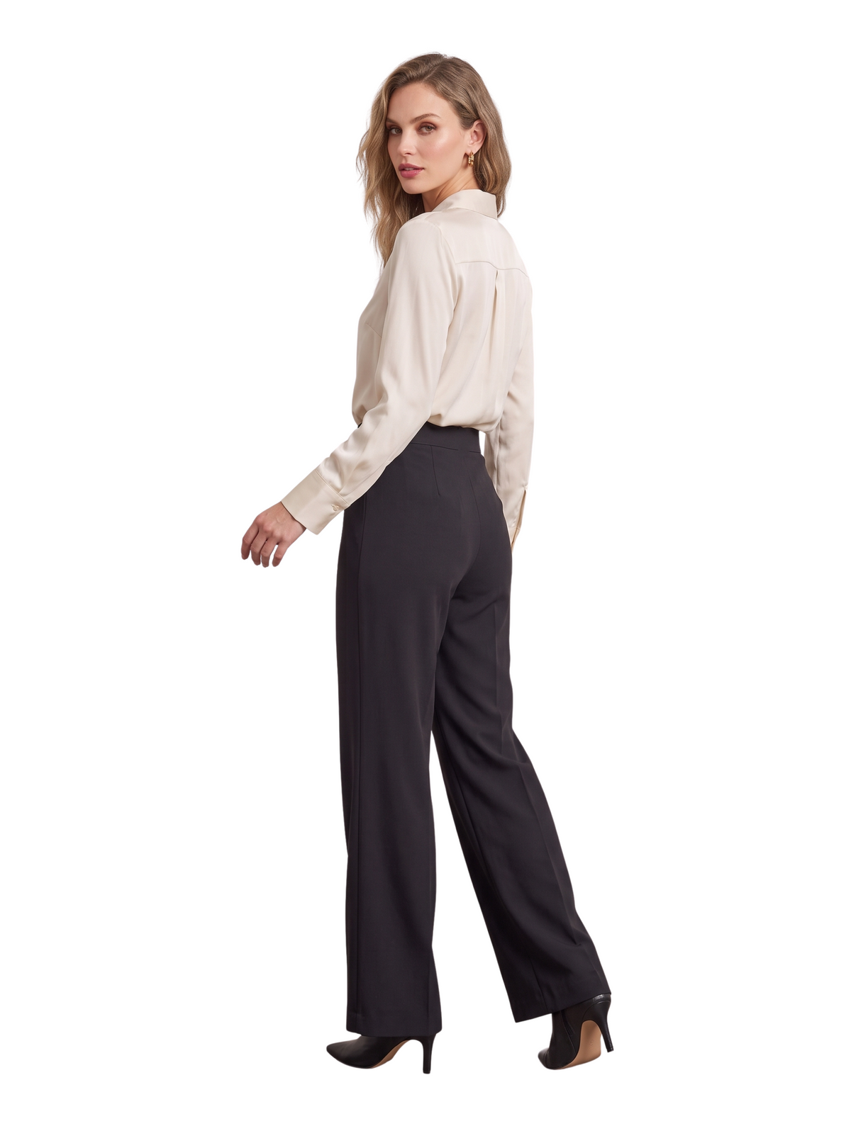 Black Wide-Leg Pants with High Waist and Tailored Fit