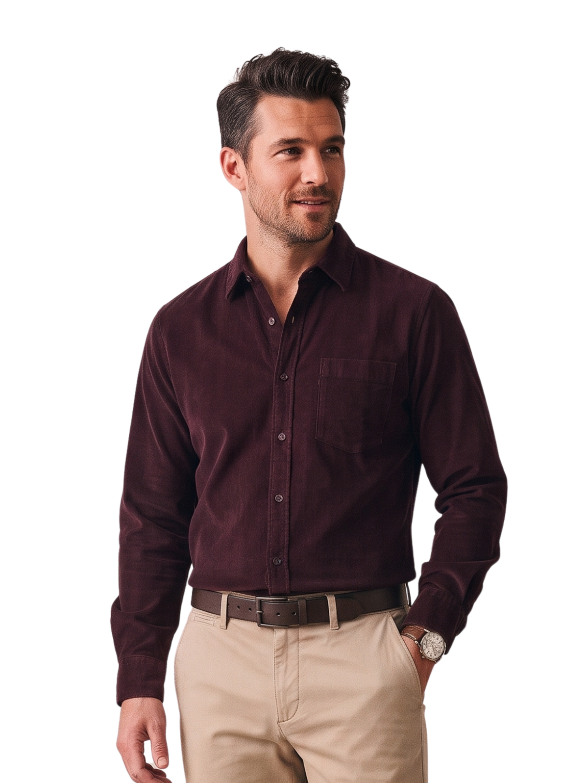 Burgundy Long Sleeved Shirt With Chest Pocket
