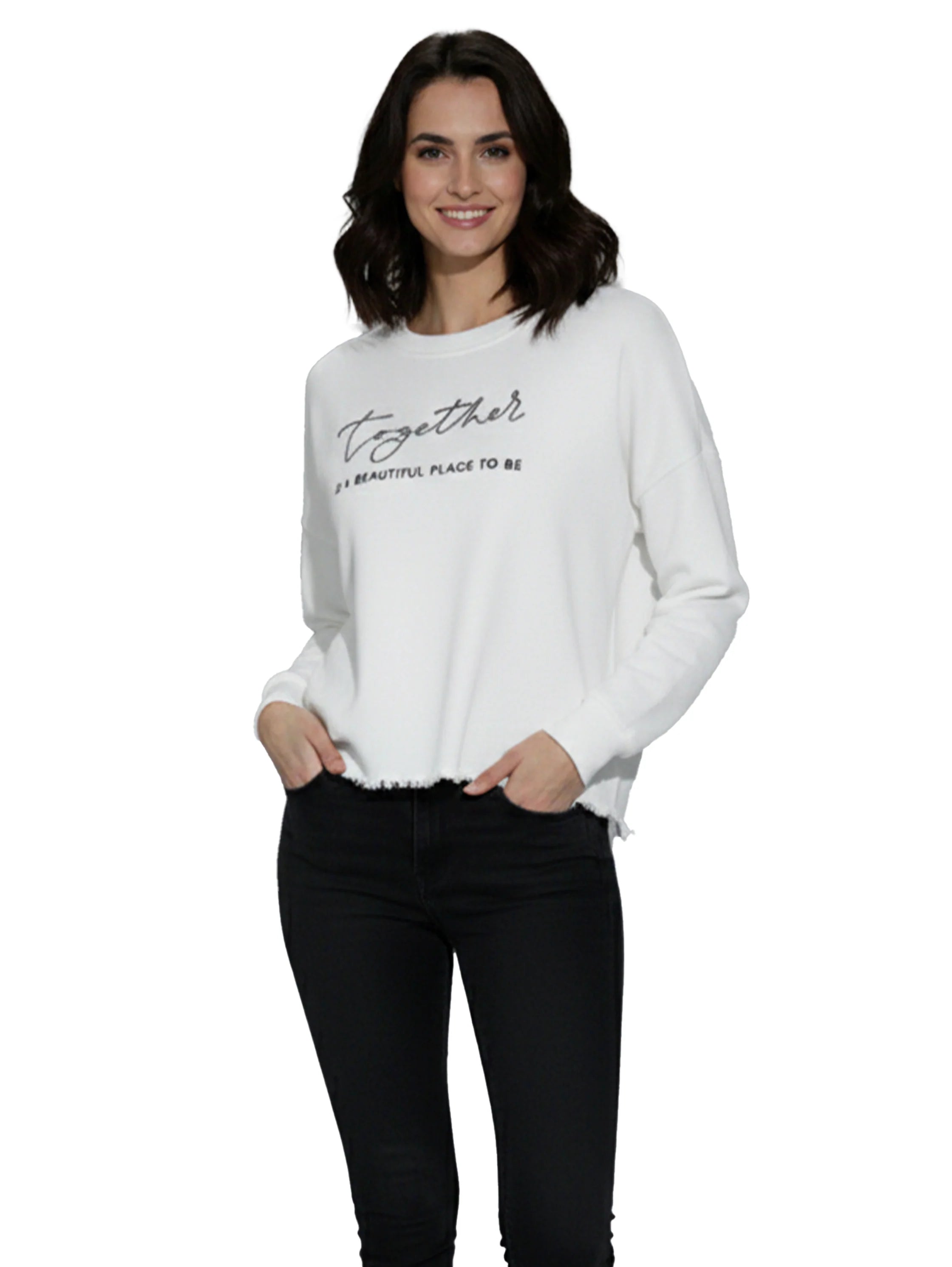 Long Sleeve White Pullover With Front Design