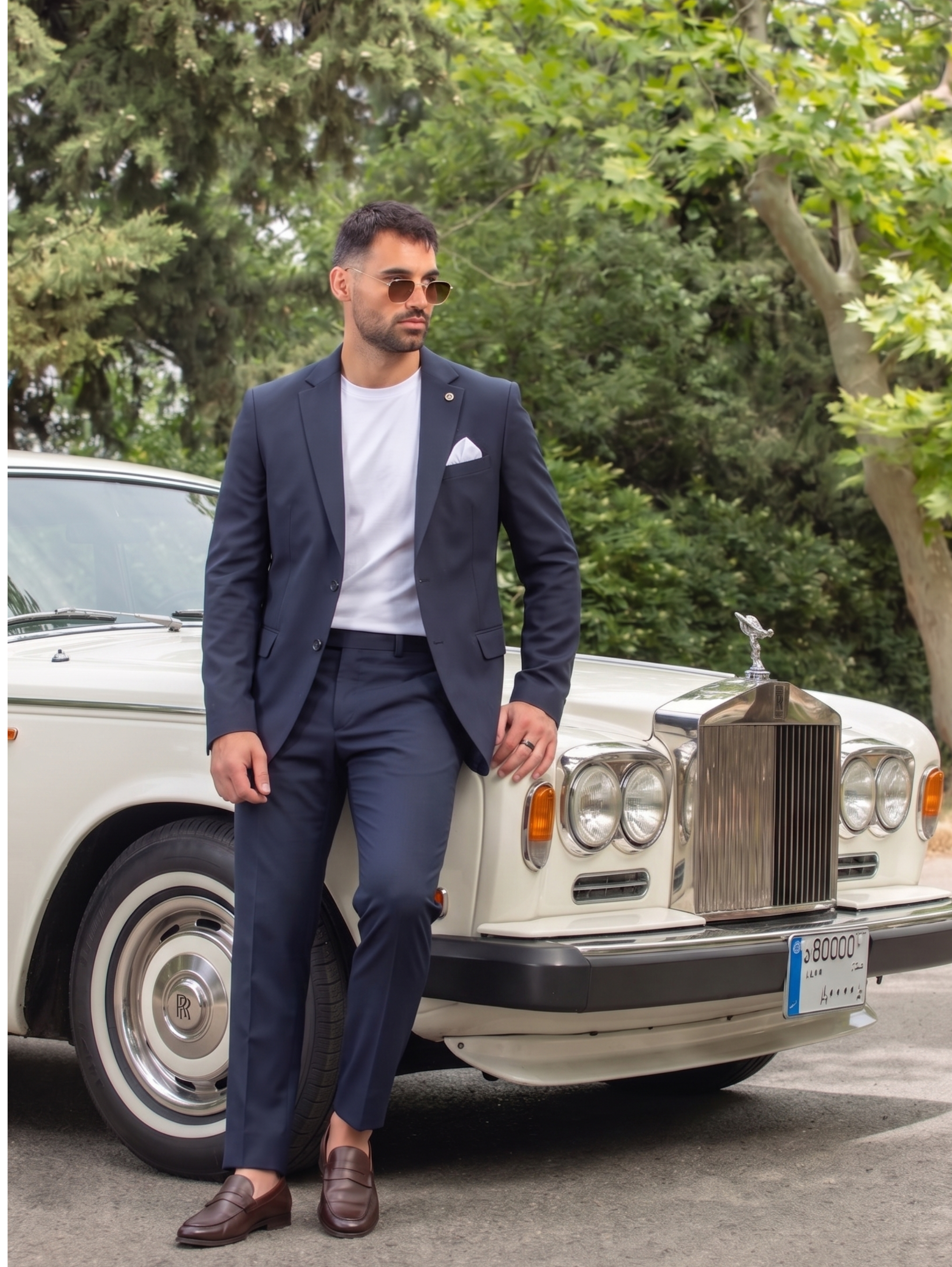 Navy Lycra Slim Fit Formal Suit
