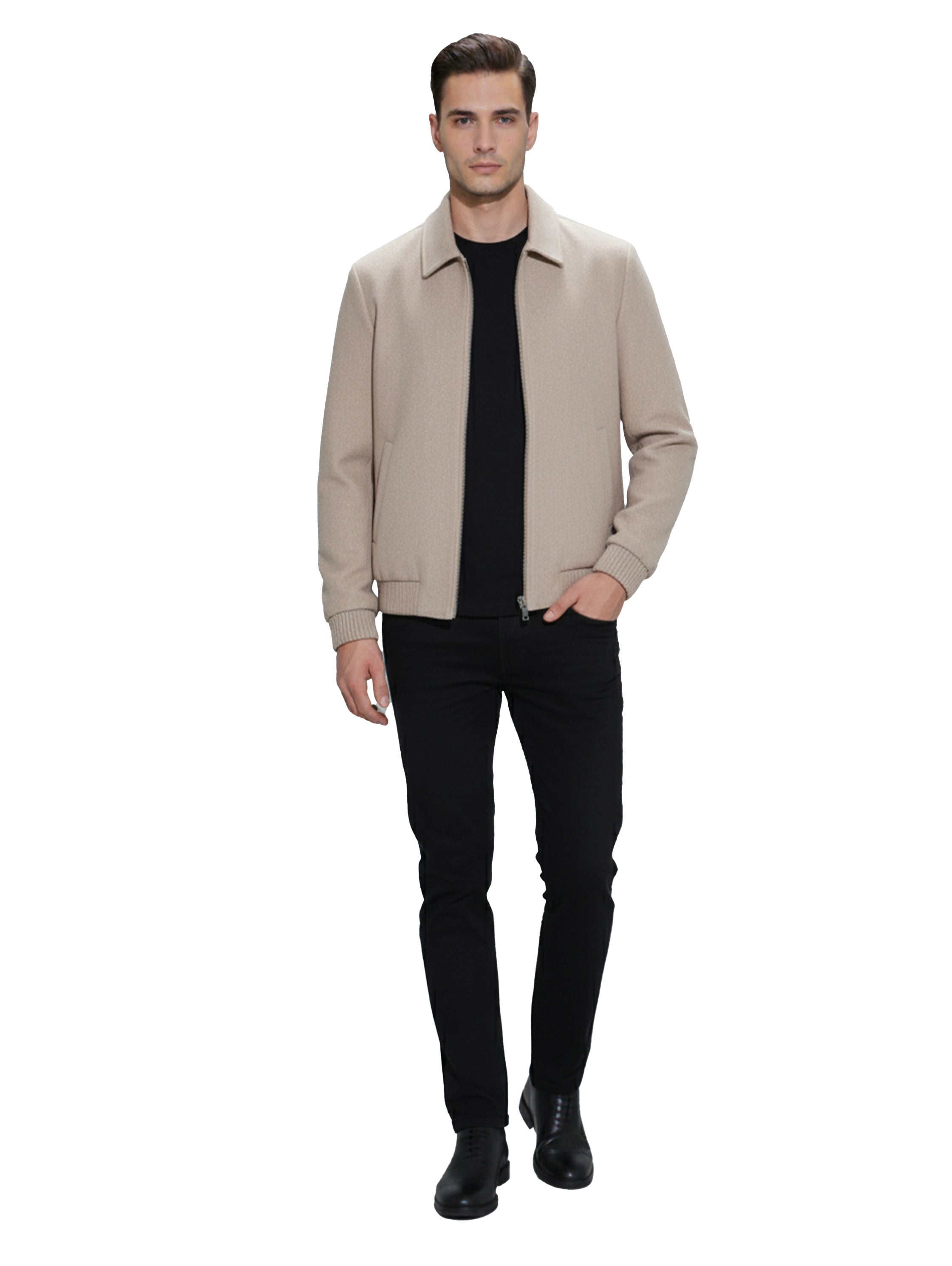 Beige Zippered Jacket With Collar