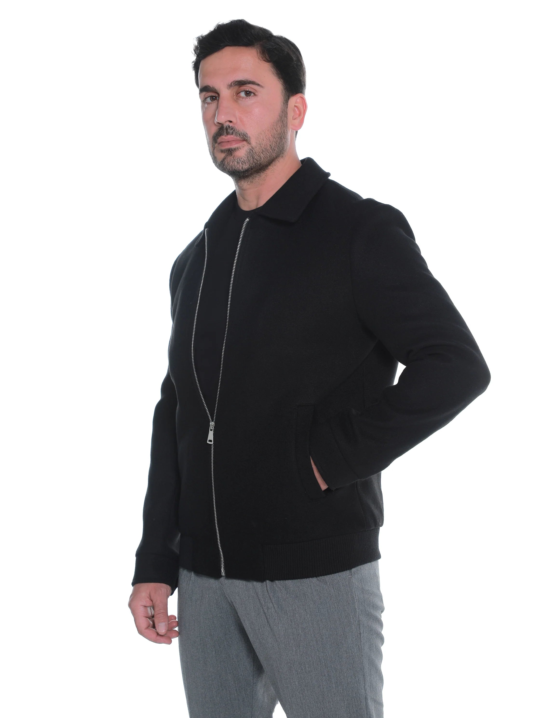 Black Zippered Jacket With Collar