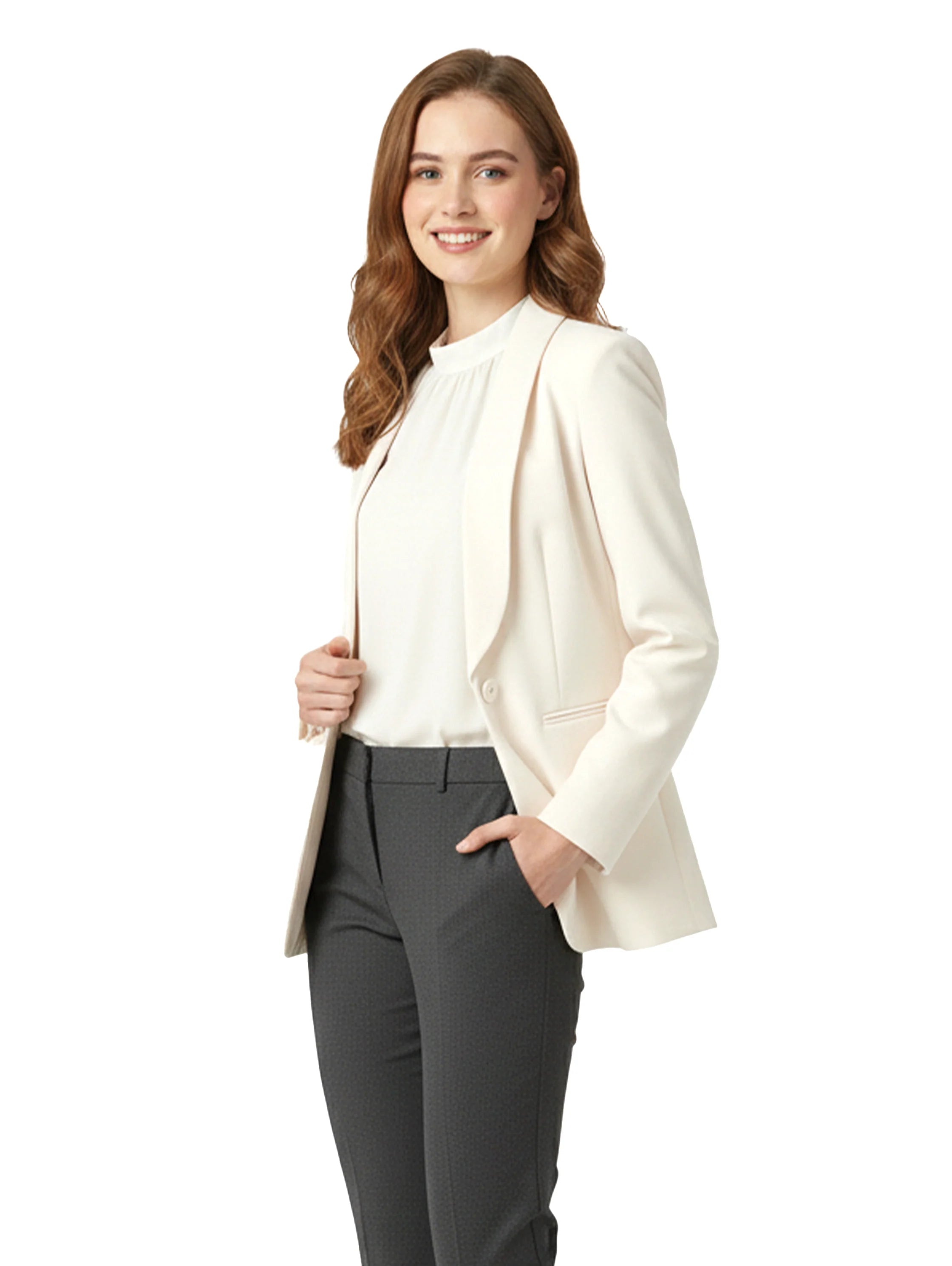 Beige Classy Blazer With Open Collar