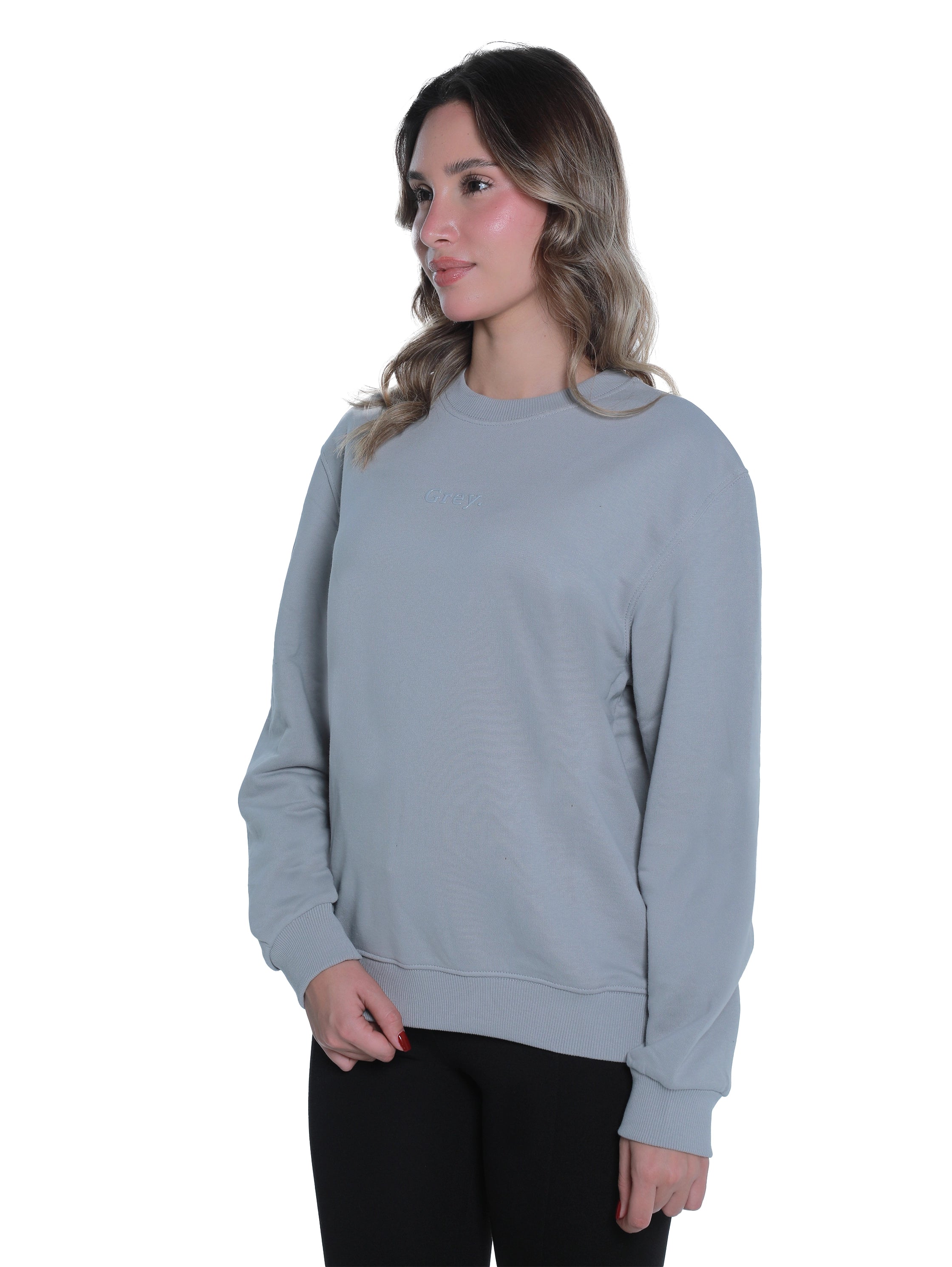 Grey Cotton Sweater With " Grey" Front Design