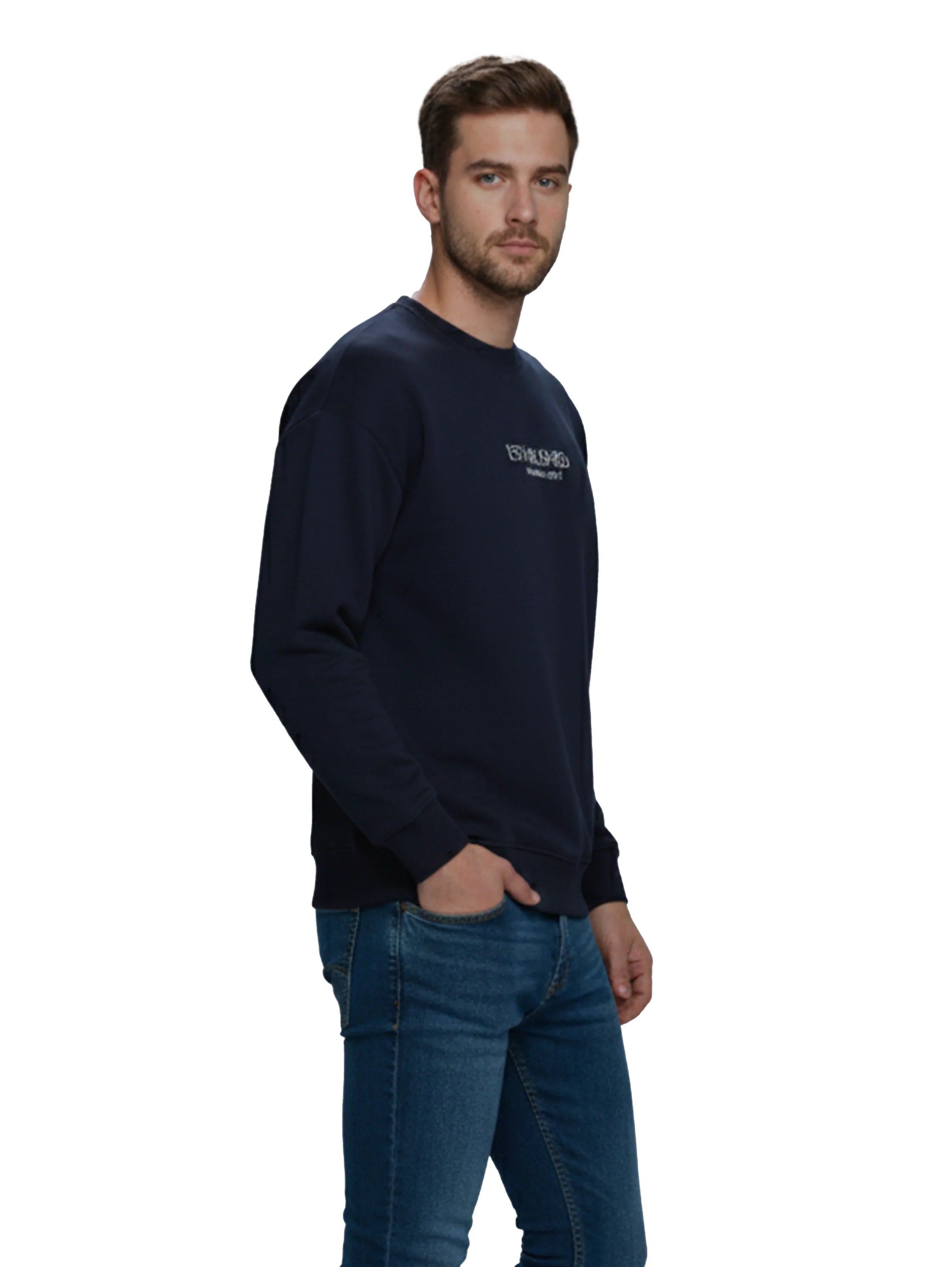 Navy Cotton Sweater With Back & Front Design