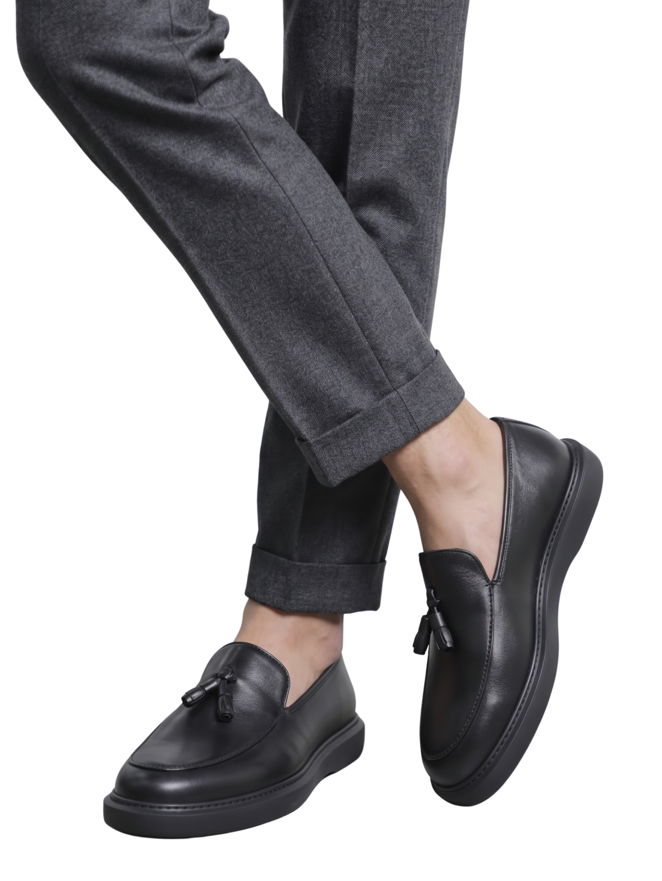 Smart Casual Black Leather Tassel Loafers