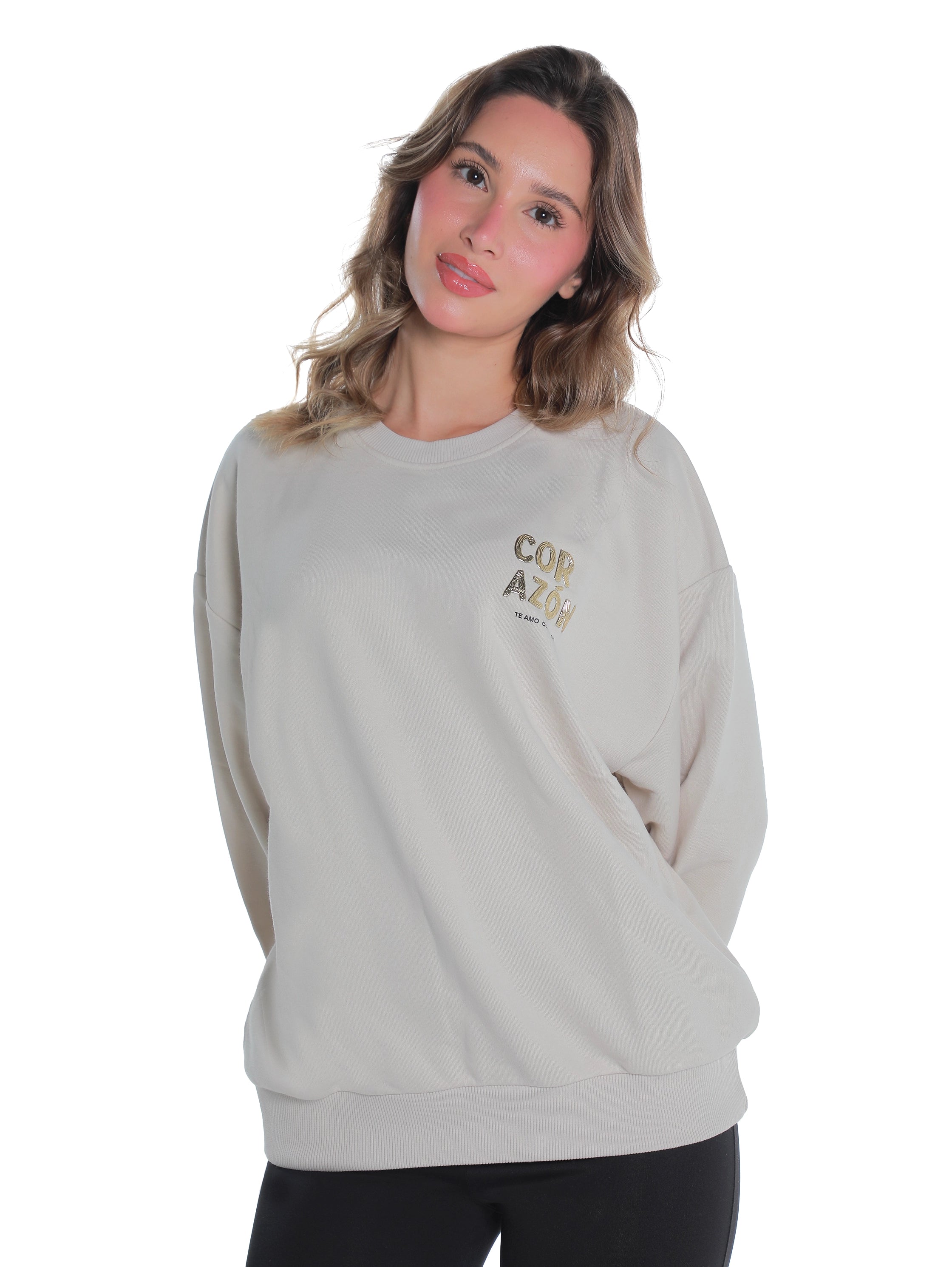 Beige Long Sleeved Sweater With Cozy Front Design