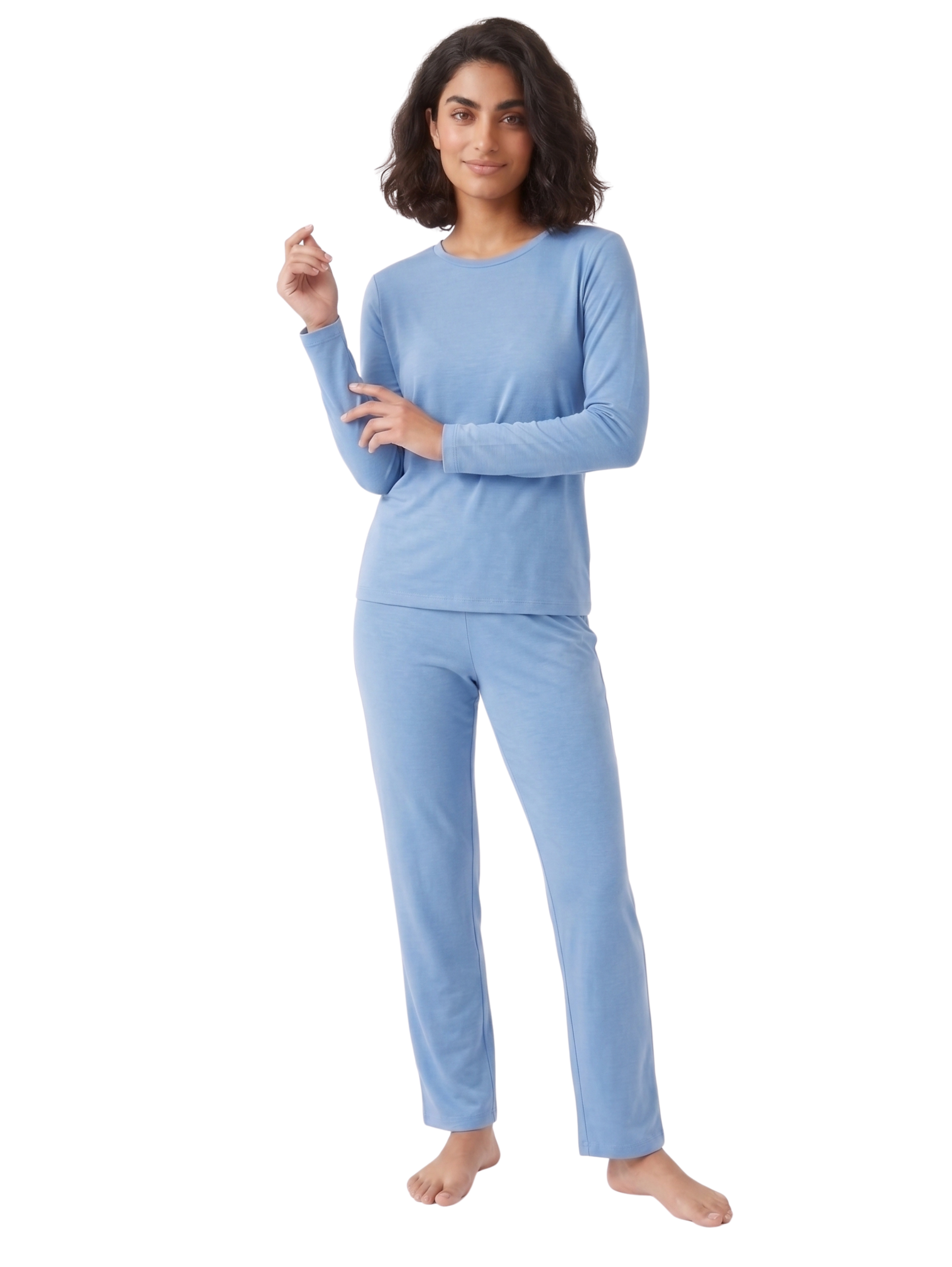 Long Sleeved Blue Pyjama Set With Crew Neckline