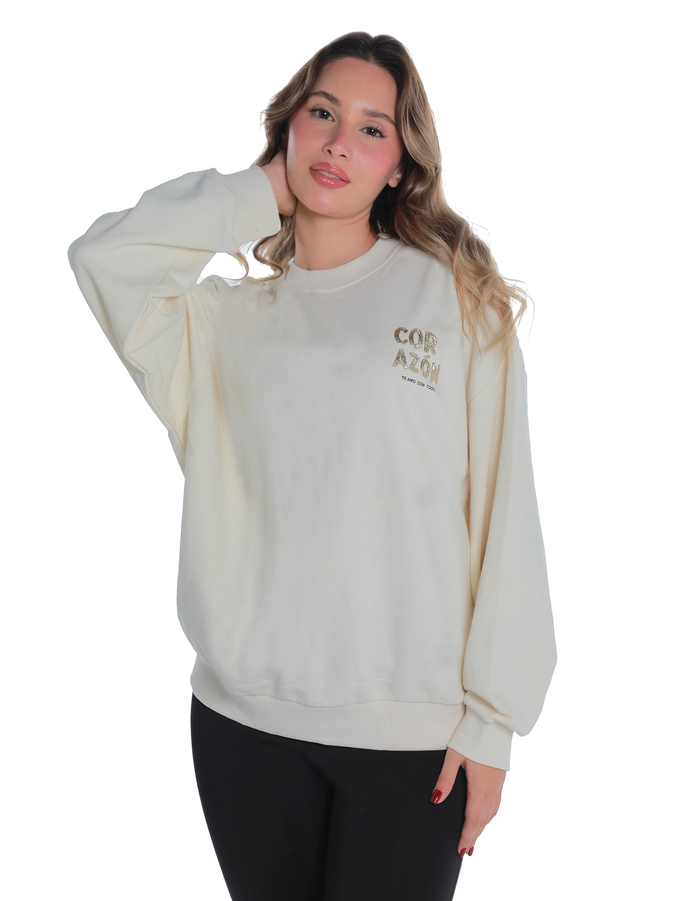 Offwhite Long Sleeved Sweater With Cozy Front Design