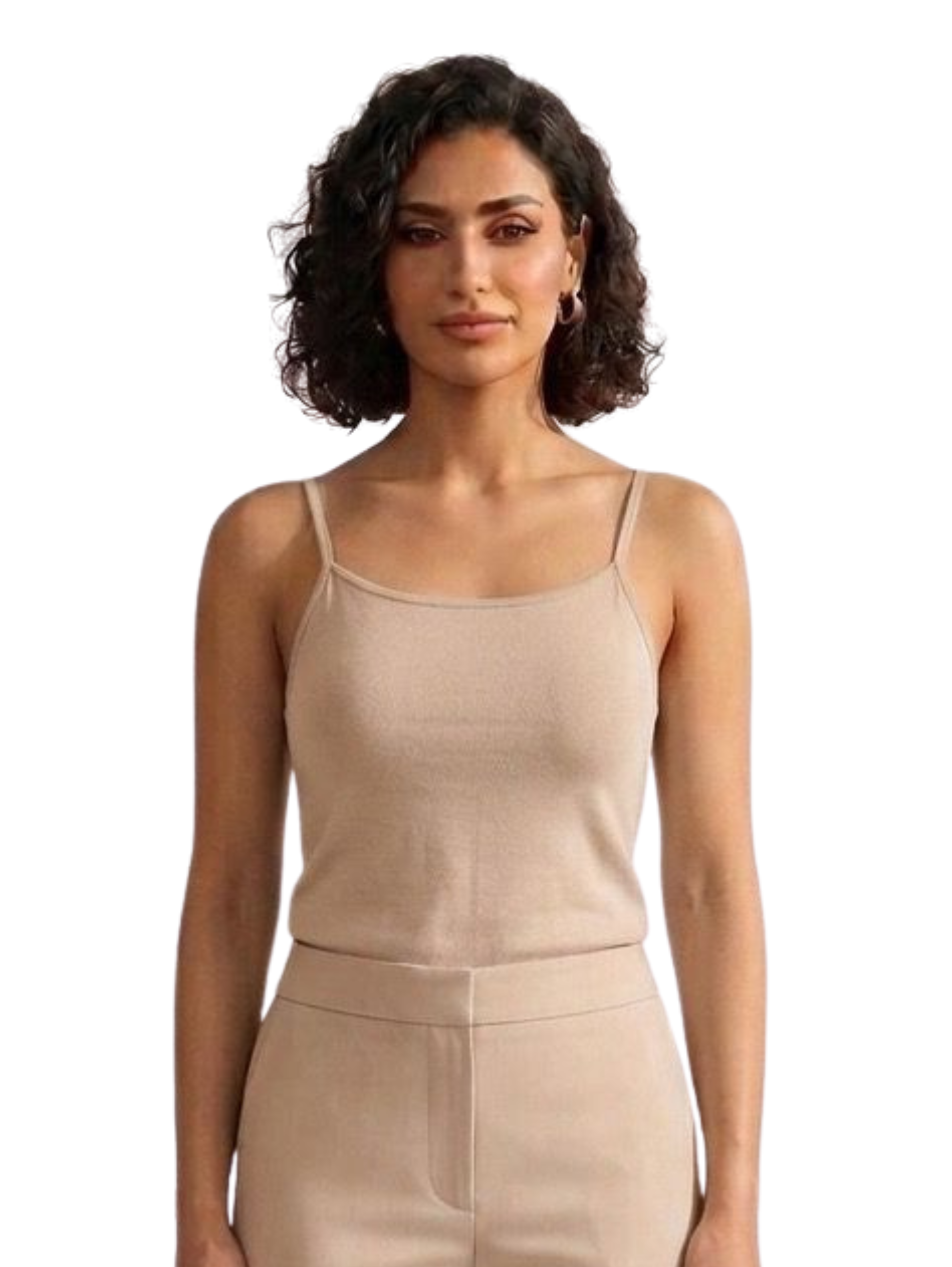 Beige Sleeveless Basic Square Neck Top