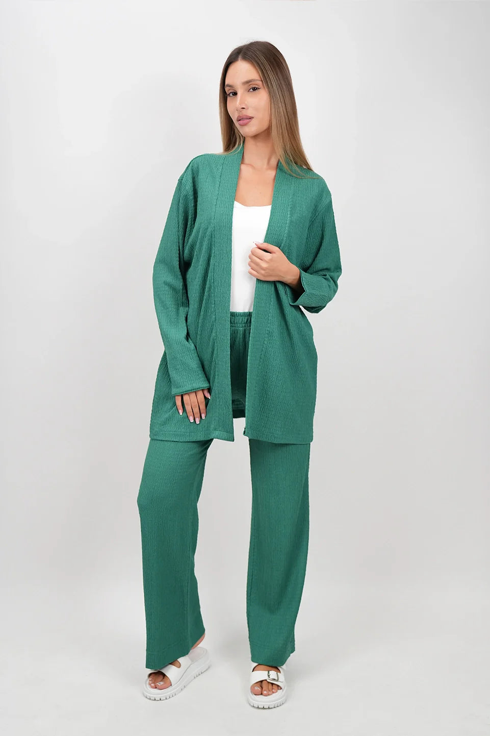 Long Sleeved Green Linen Set