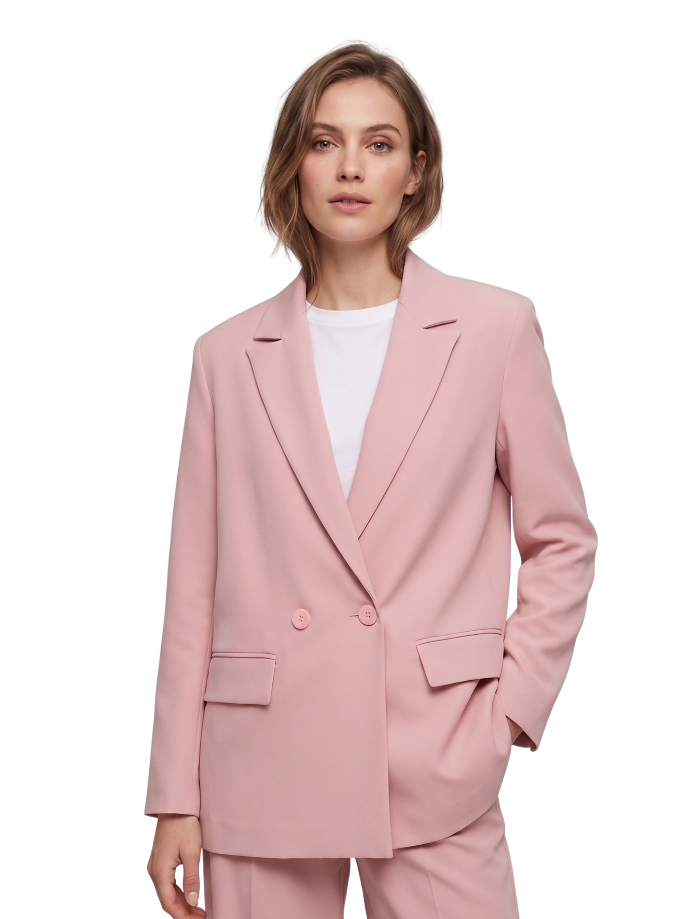 Pink Oversized Blazer With Two Front Flap Pockets
