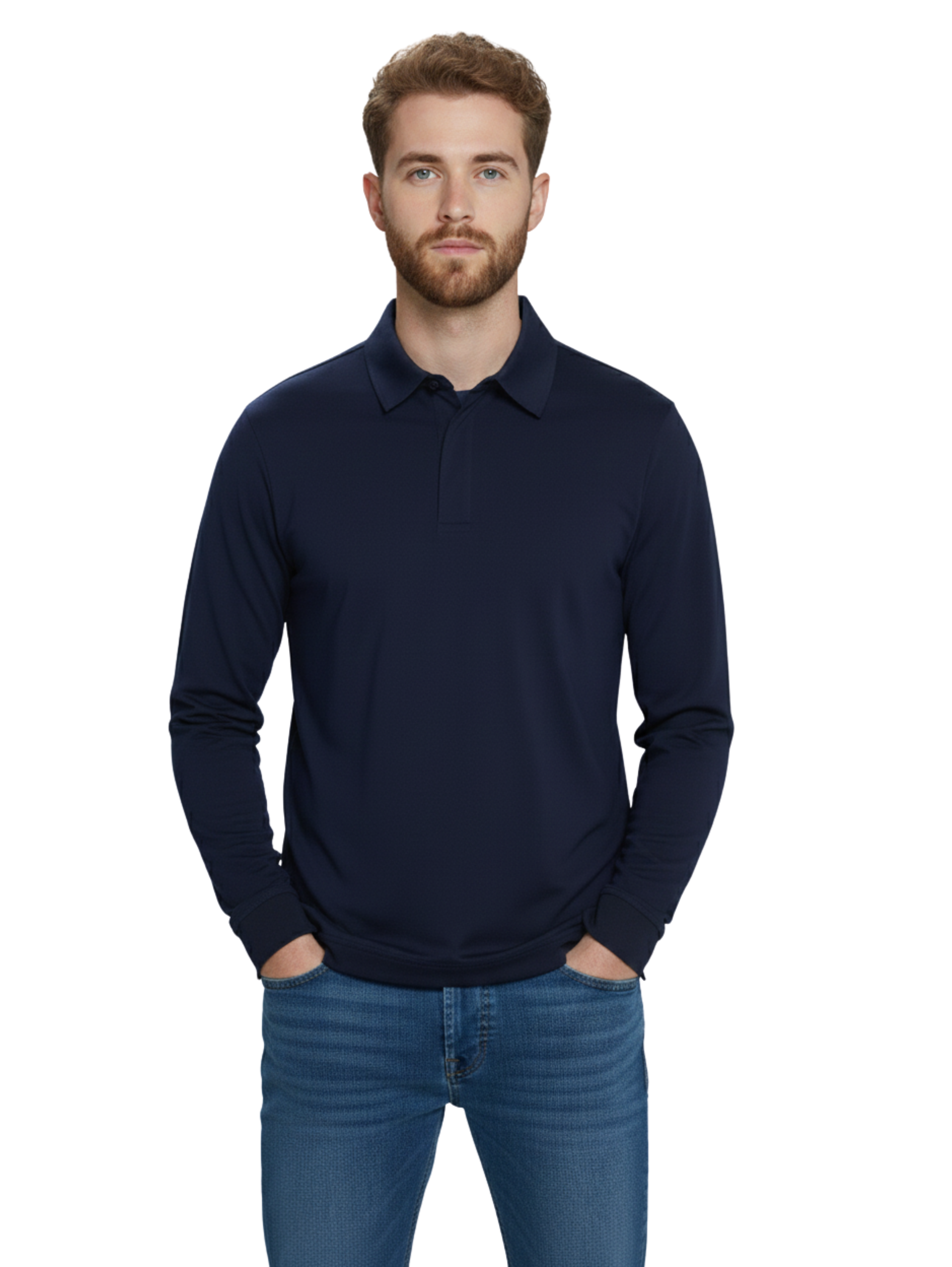 Navy Long Sleeve Basic Polo