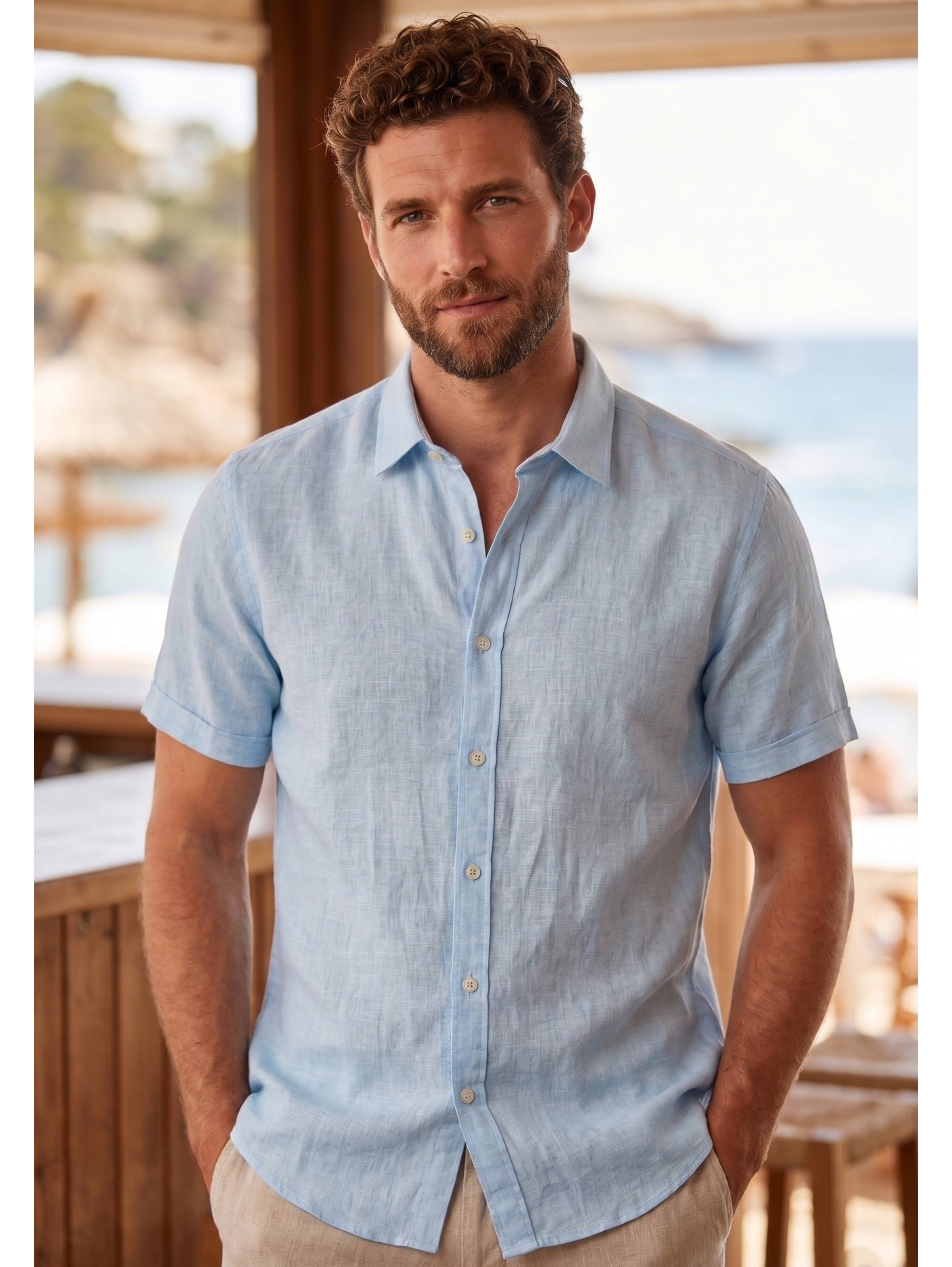 Sky Blue Short Sleeved Linen Shirt