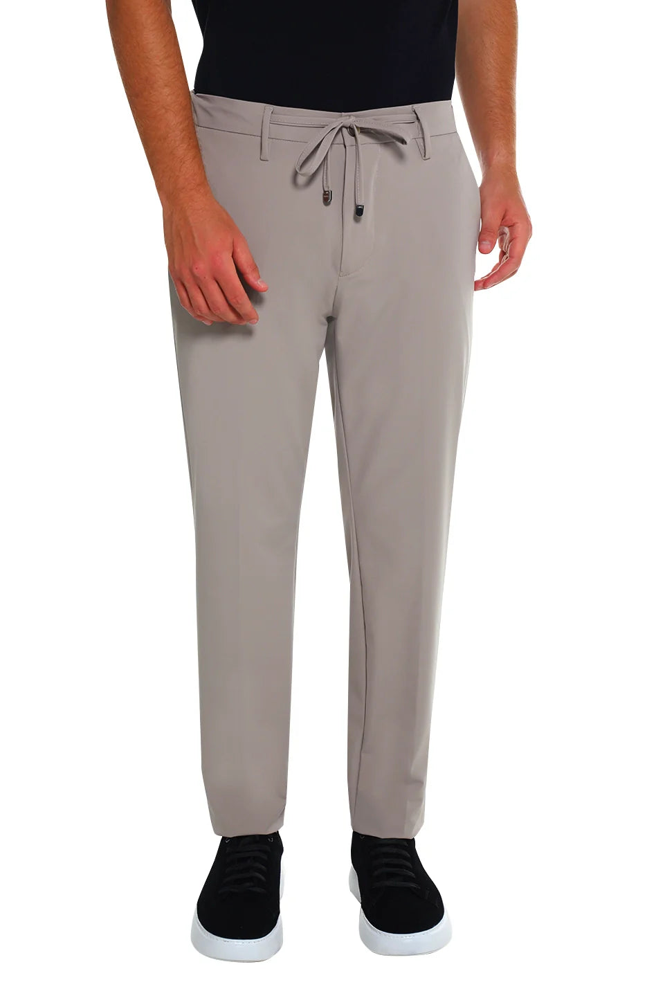 Elastic Waisted Beige Pant With Zipper
