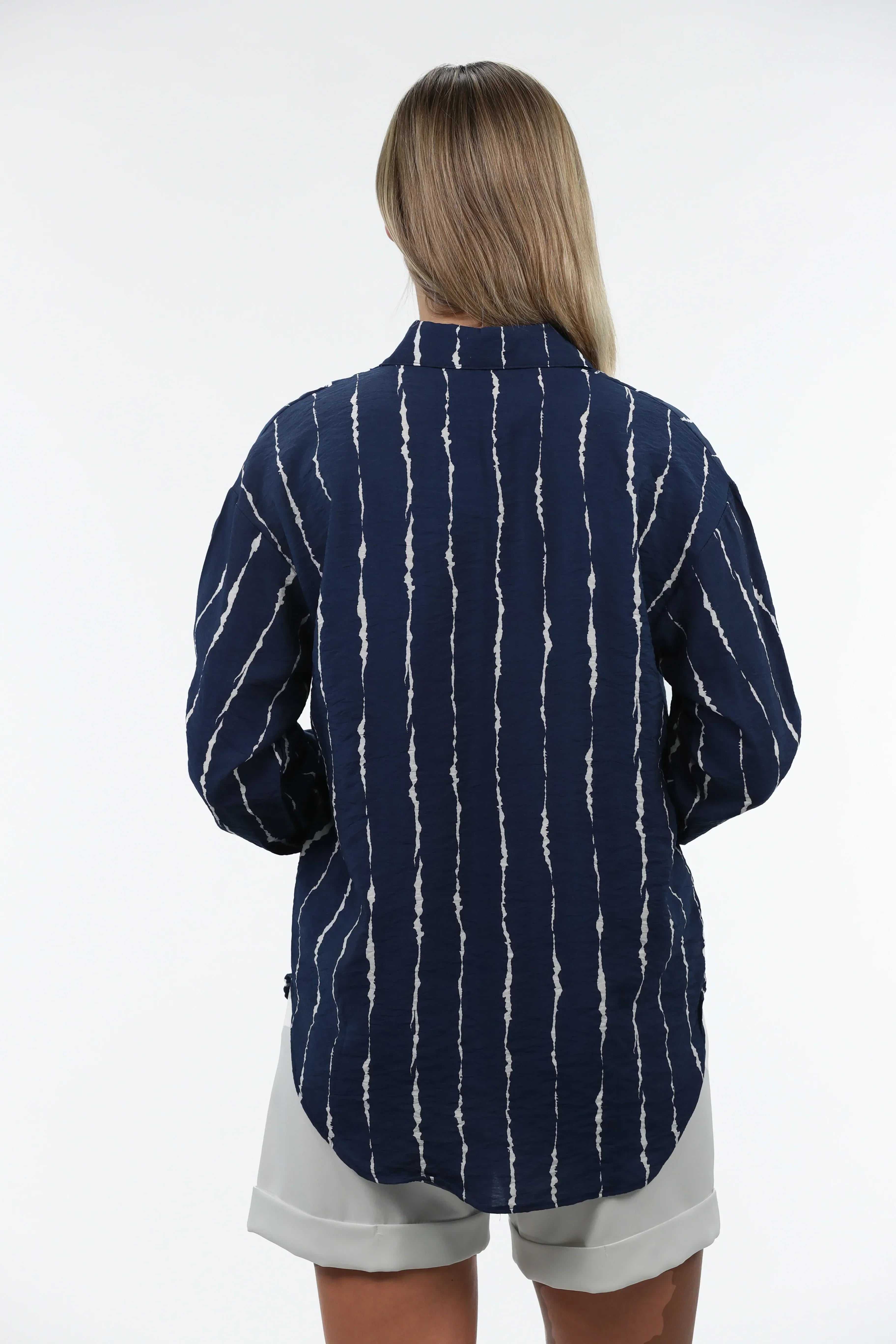 Long Sleeve Strip Navy Shirt