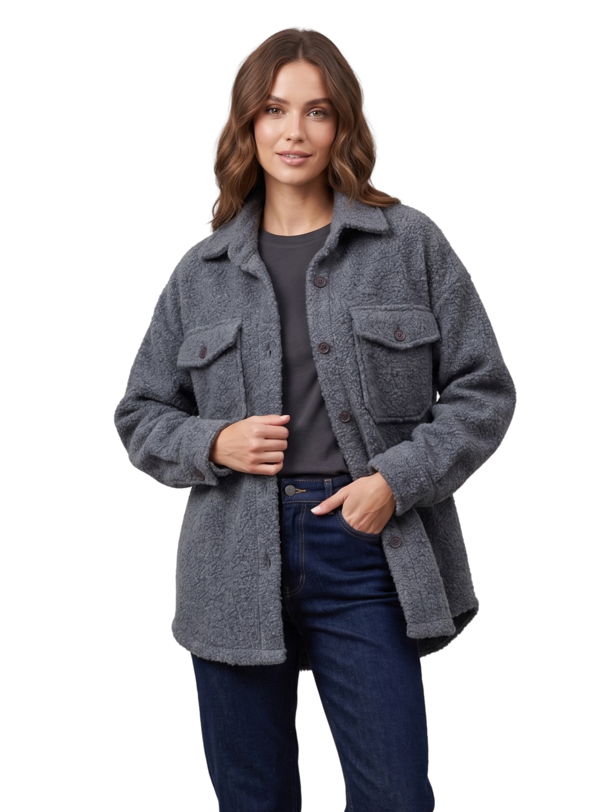 Grey Long Sleeved Shirt Jacket