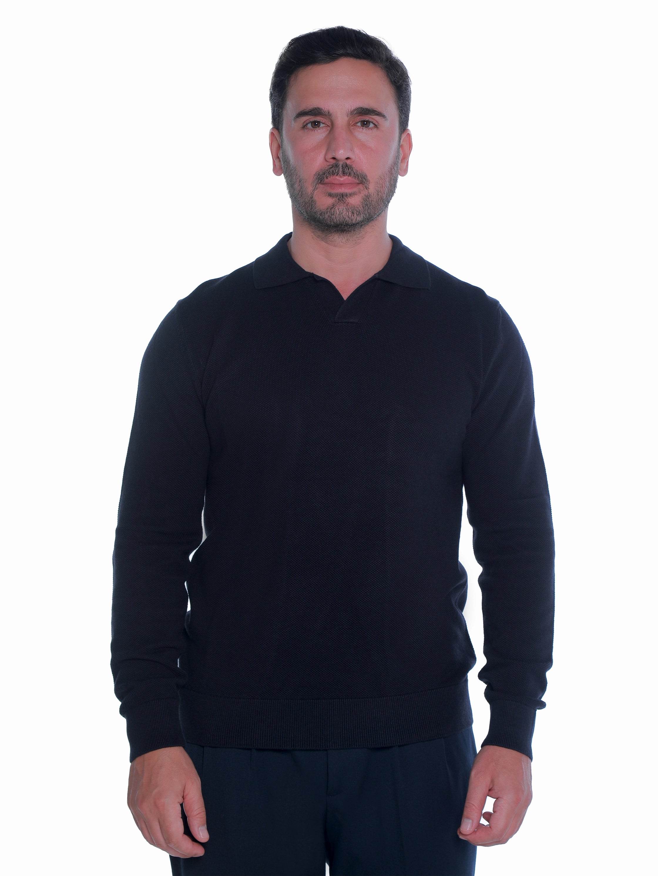 Simple Navy Pullover With Polo Collar