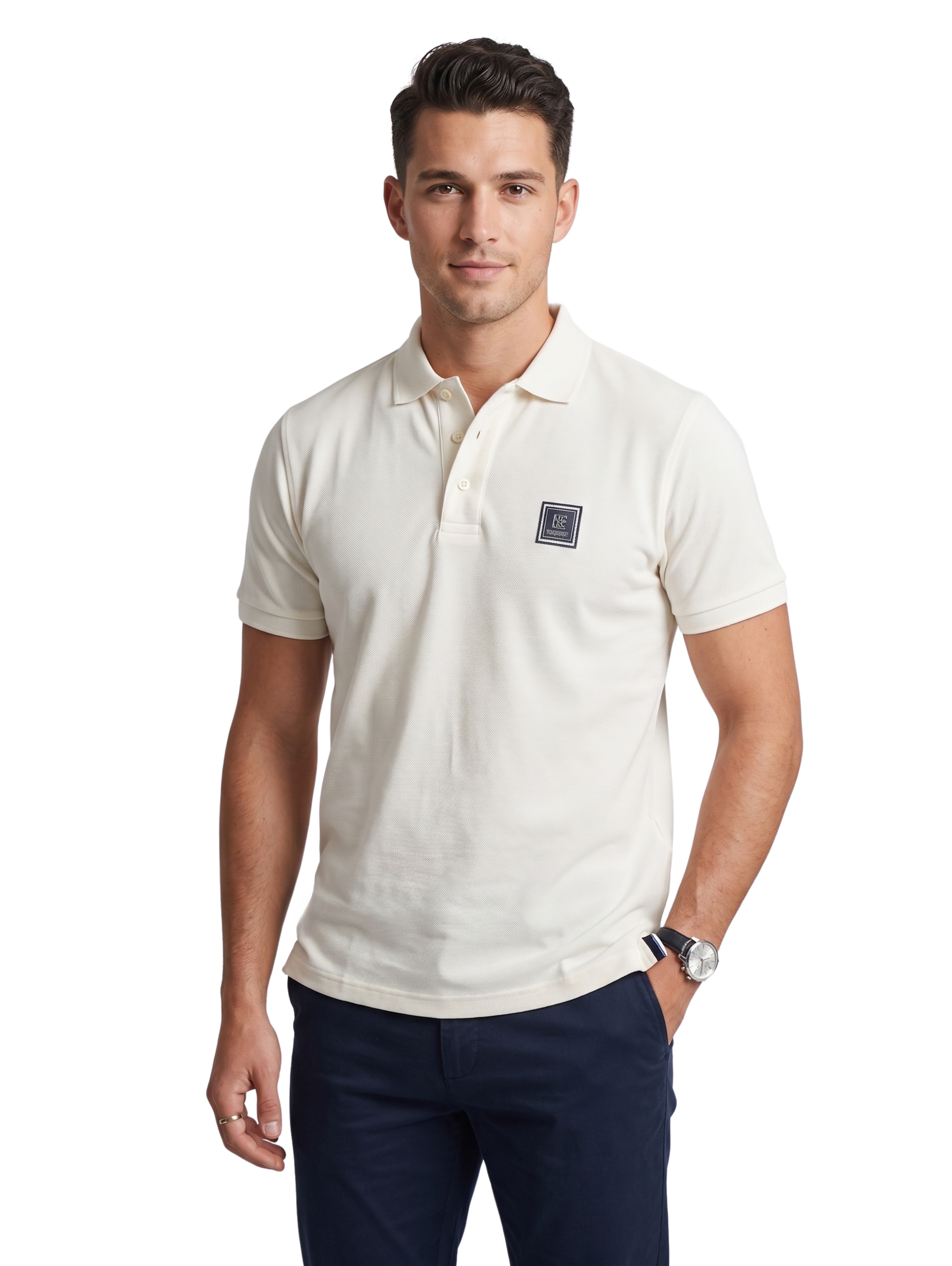 Light Beige Slim Fit Polo With Two Button To Close