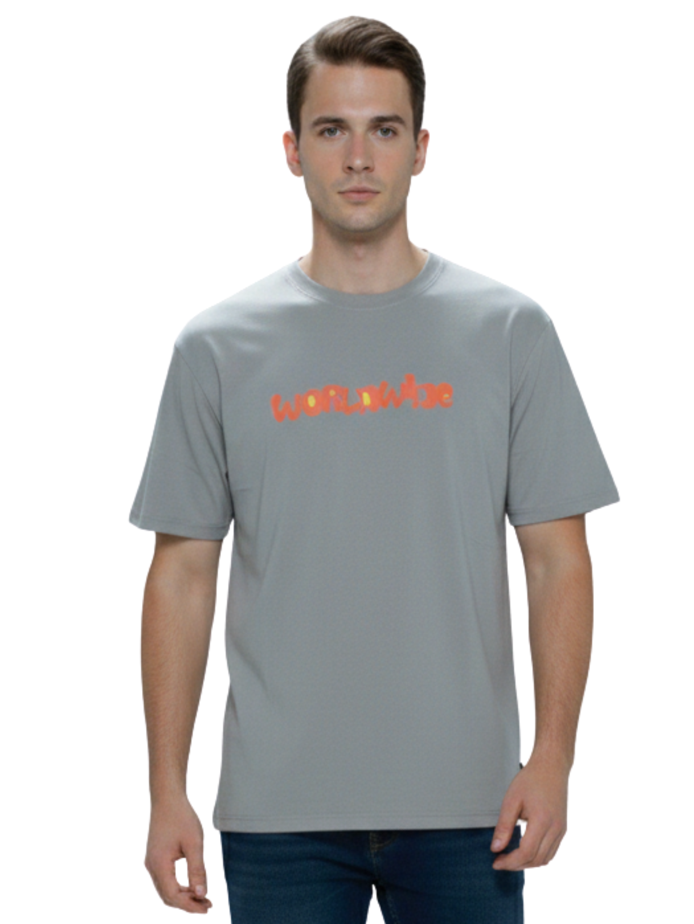 Grey Short Sleeved T-shirt With "World Wide" Printed Design