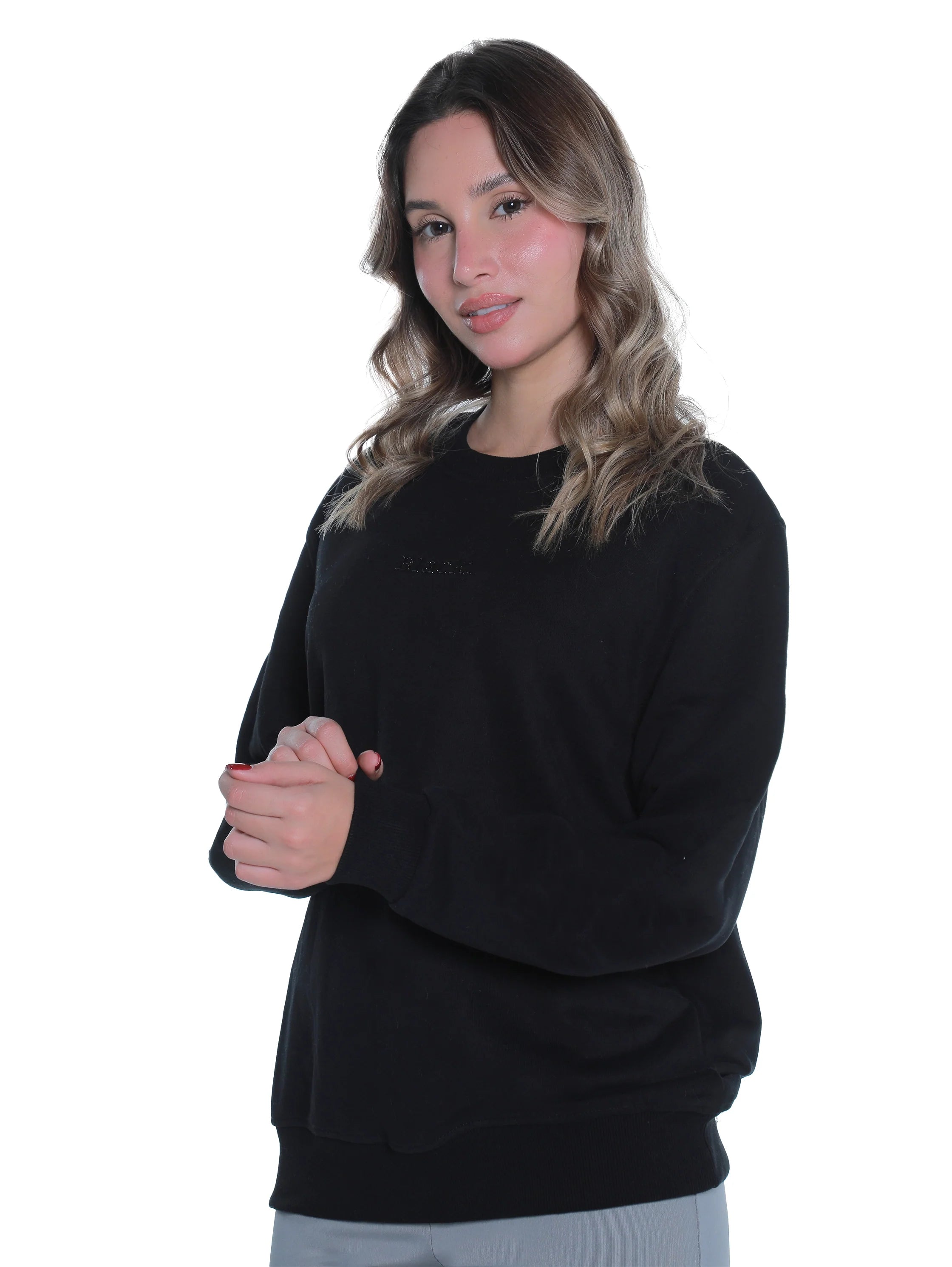 Black Cotton Sweater With " Black " Front Design