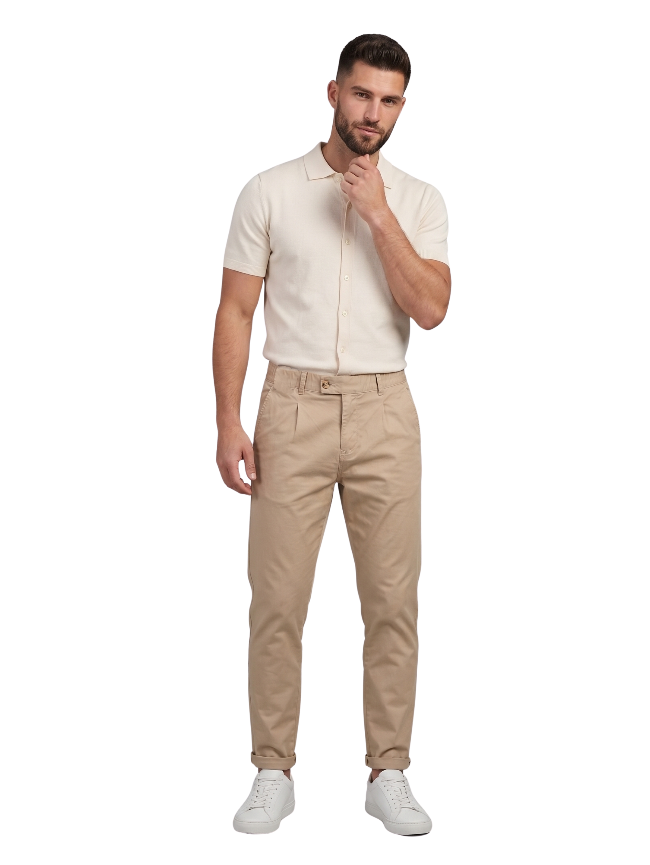 Beige Chino-Style Jogger Pants