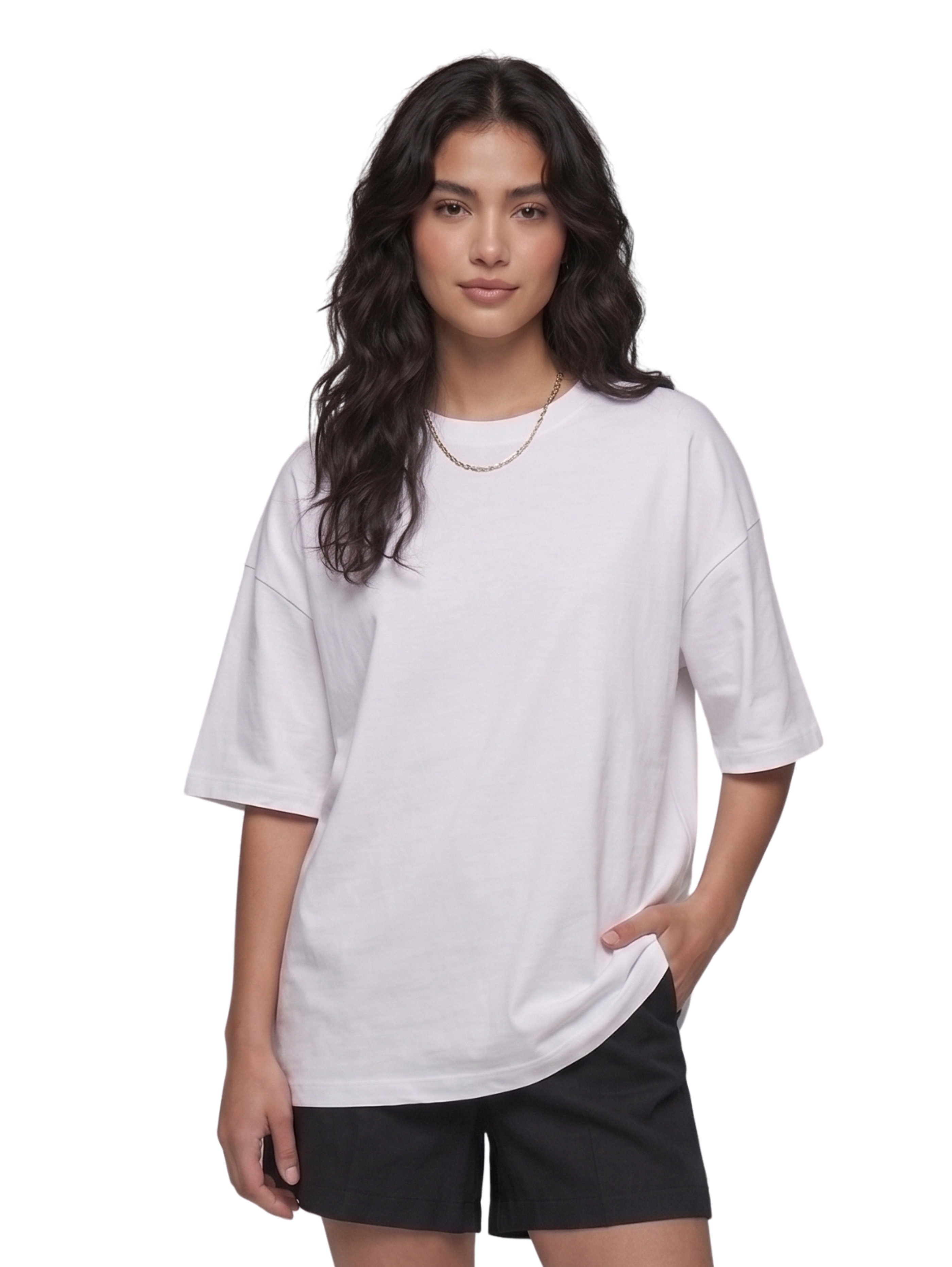 Off White Oversized Round Neck Plain T-Shirt