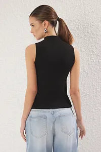 Trendyol Stand-Up Collar Black Stretchy Blouse