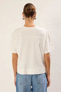 Trendyol Relaxed Fit Offwhite Cotton T-shirt