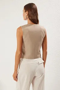 Trendyol Beige Regular V-Neck Blouse