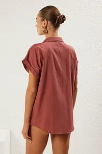 trendyol Brown Short Sleeve Buttoned Shirt
