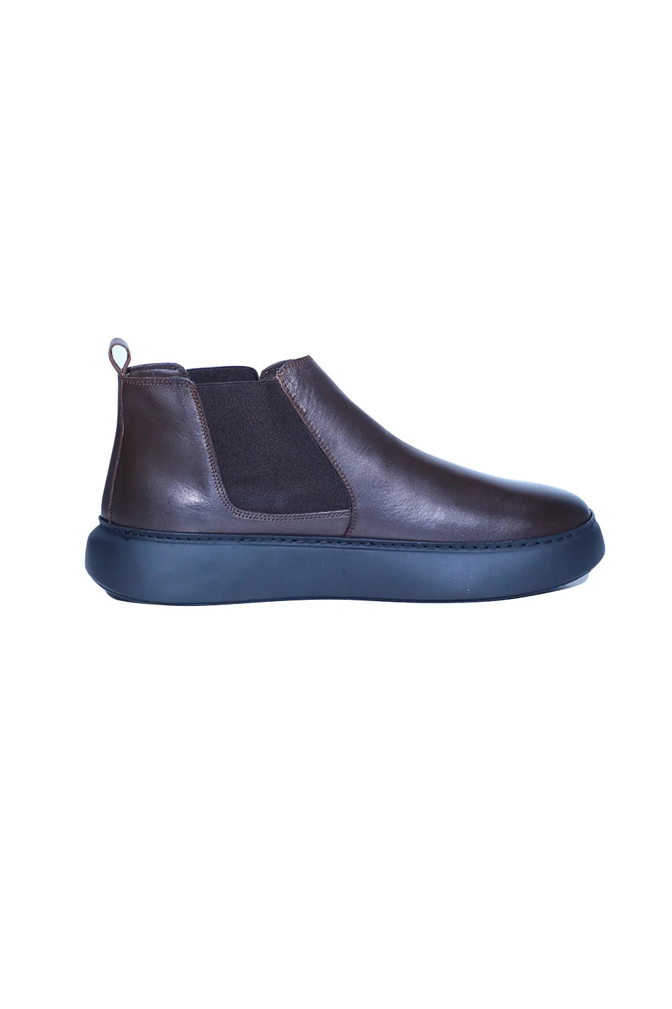 Brown Leather Boots With Side Elastic