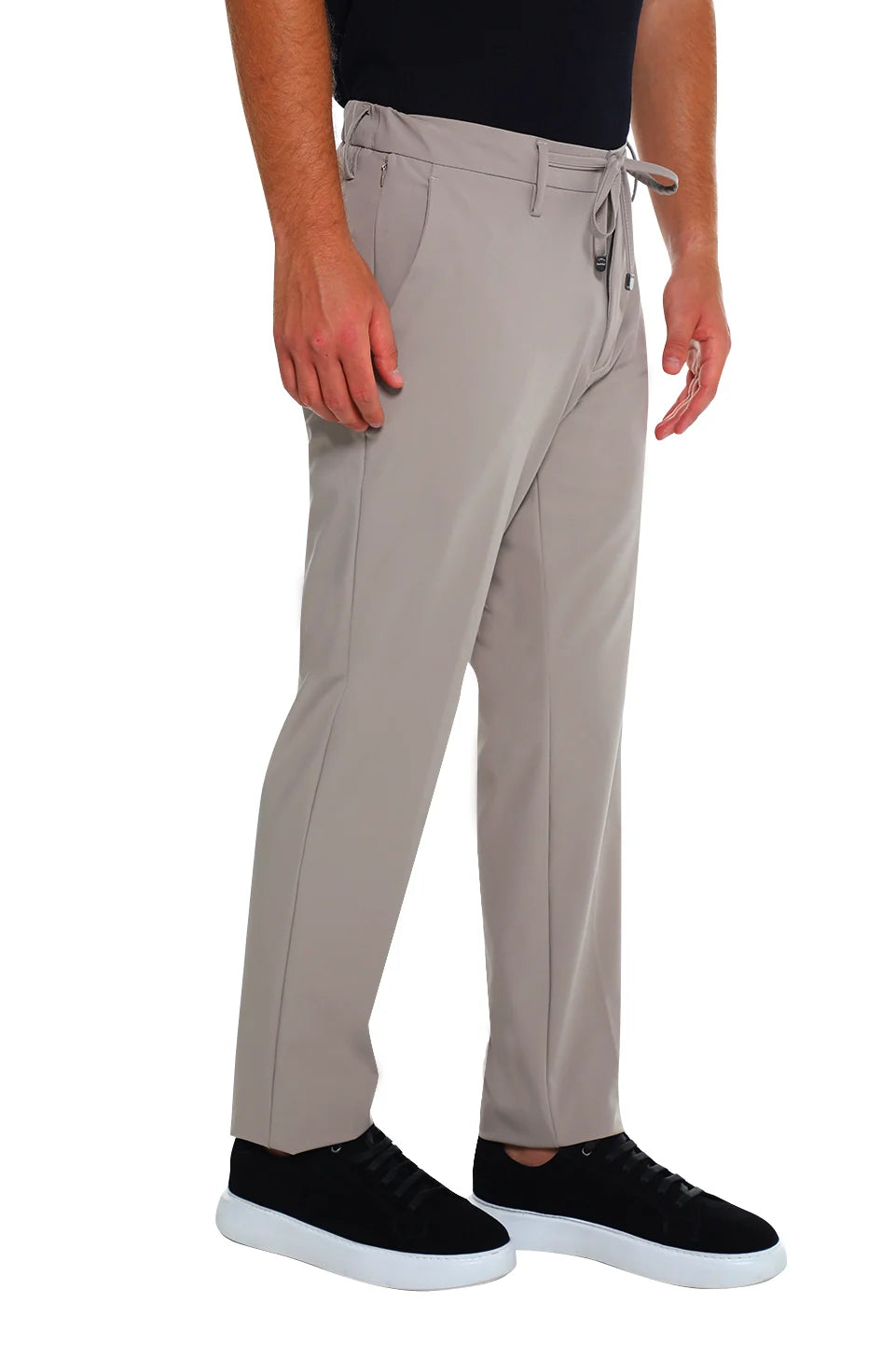Elastic Waisted Beige Pant With Zipper