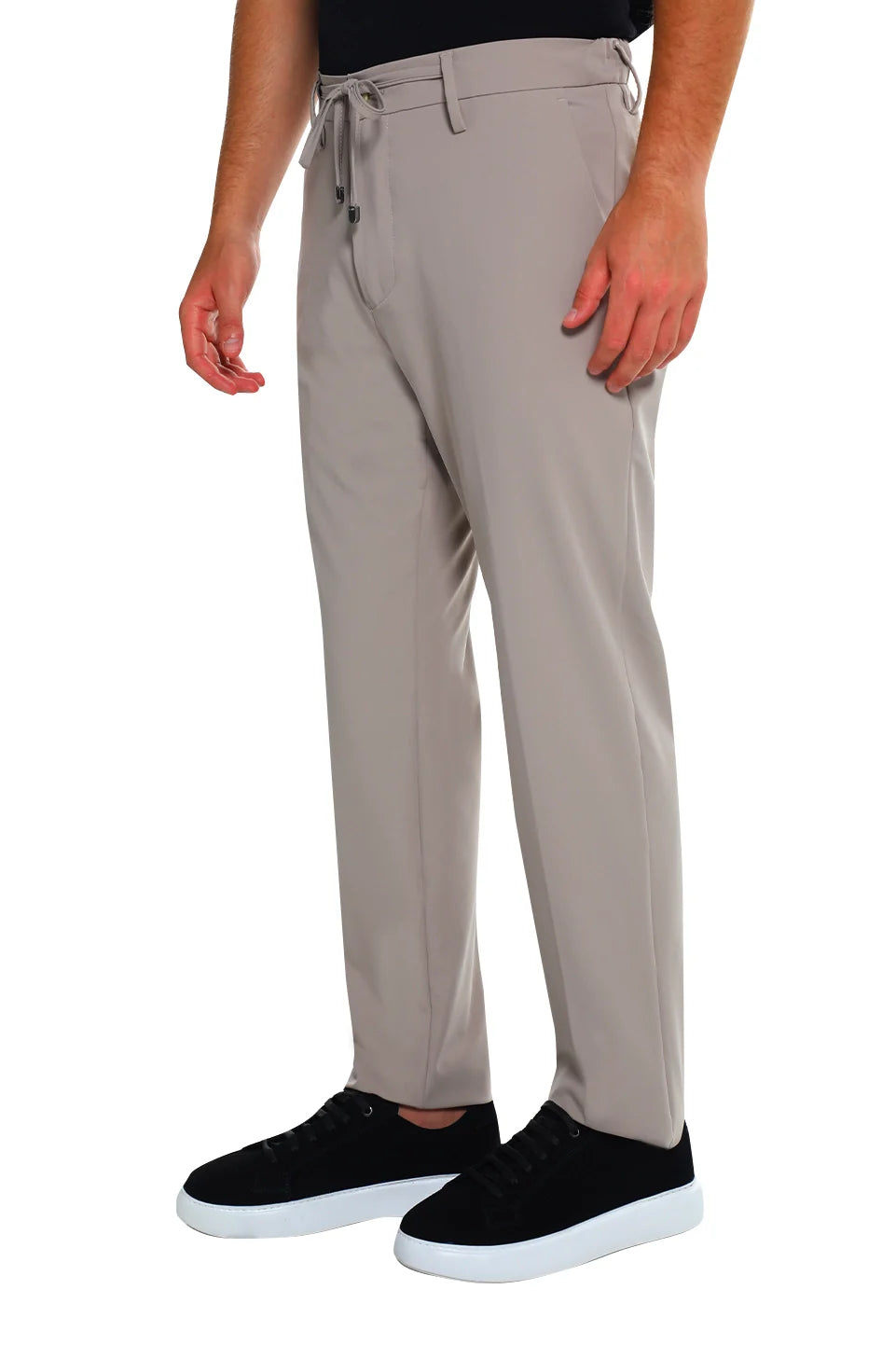 Elastic Waisted Beige Pant With Zipper