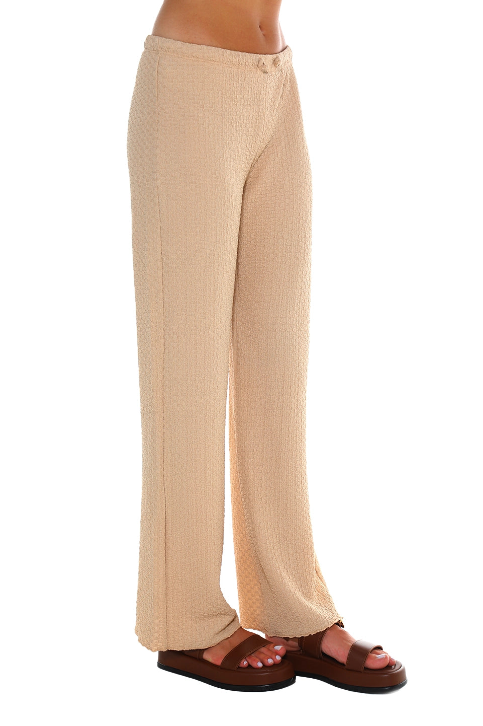 Stylish Embroidery Beige Loose Pants