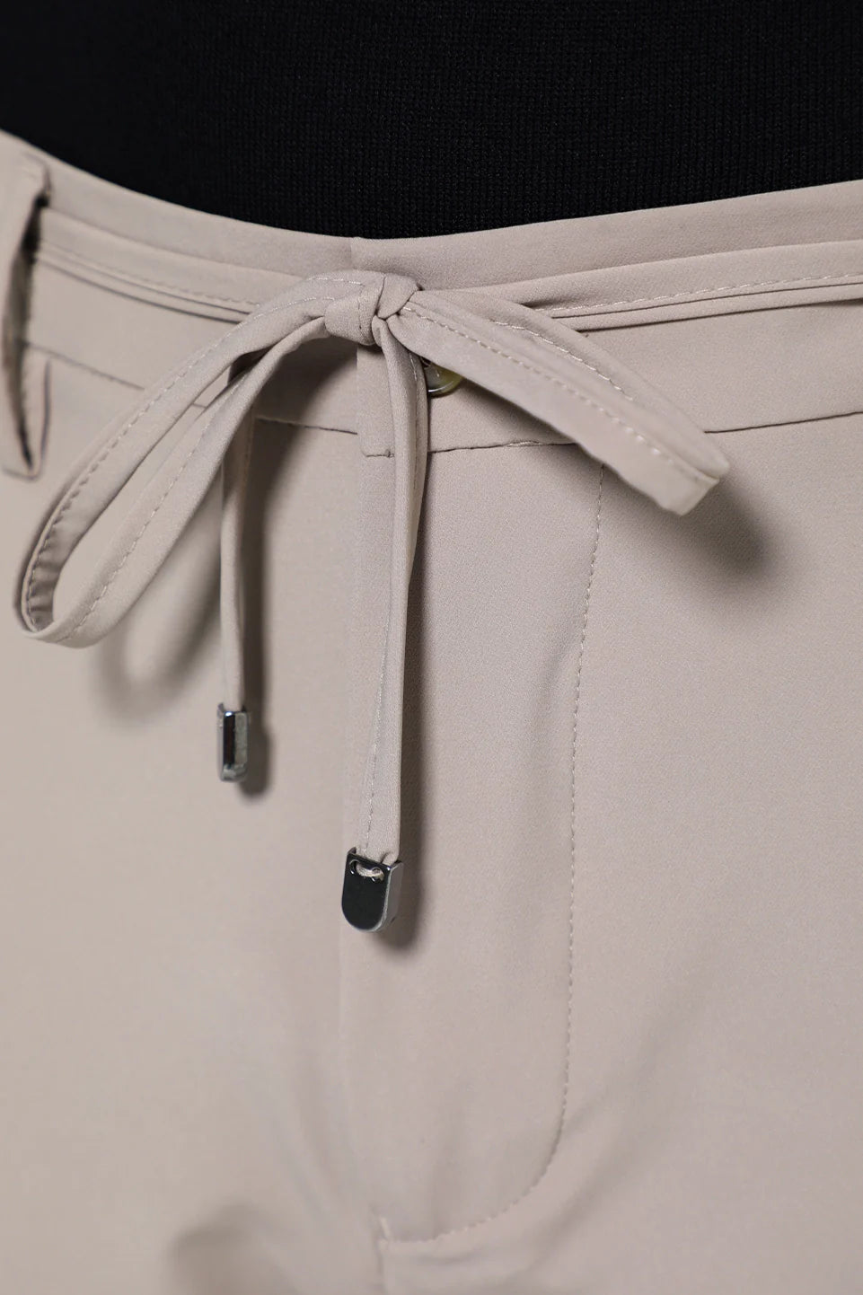 Elastic Waisted Beige Pant With Zipper