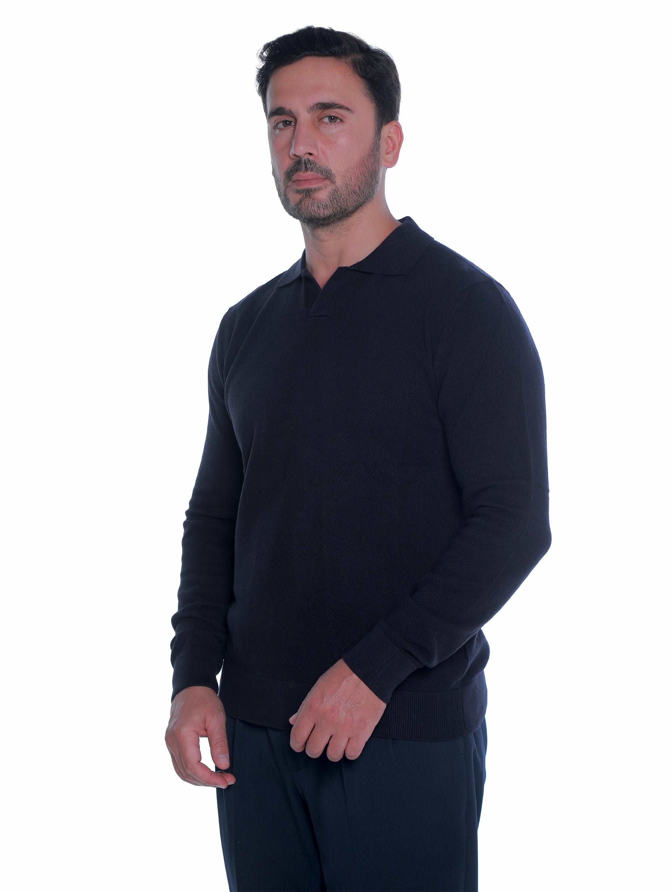 Simple Navy Pullover With Polo Collar