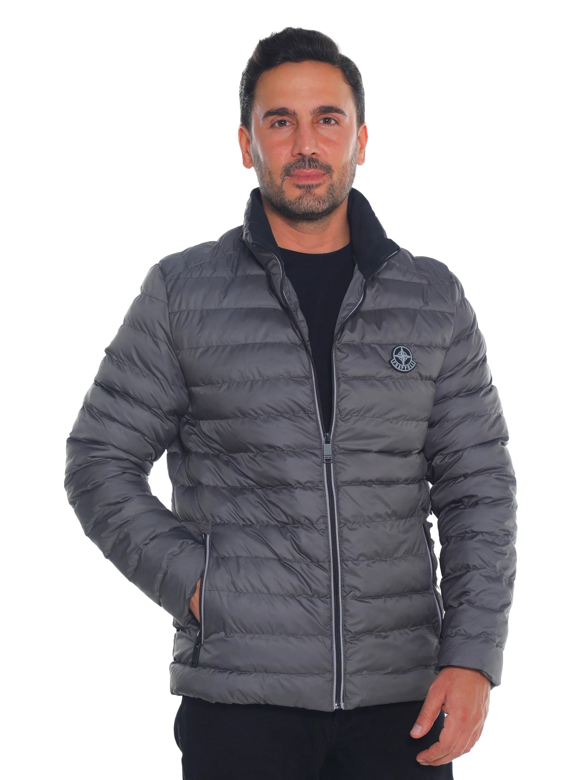 Grey Puffer Jacket with Zippered Closable Side Pockets