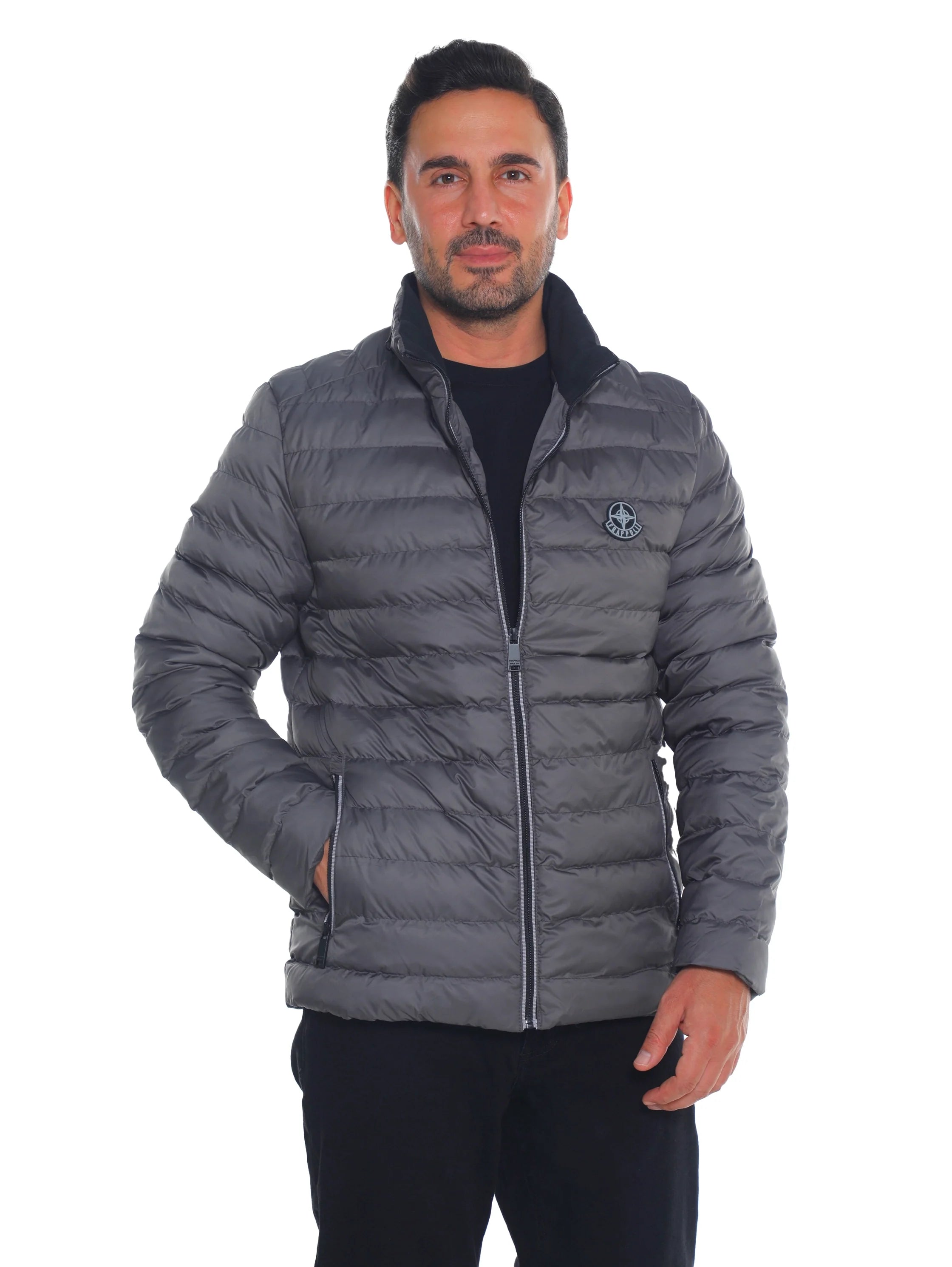Grey Puffer Jacket with Zippered Closable Side Pockets