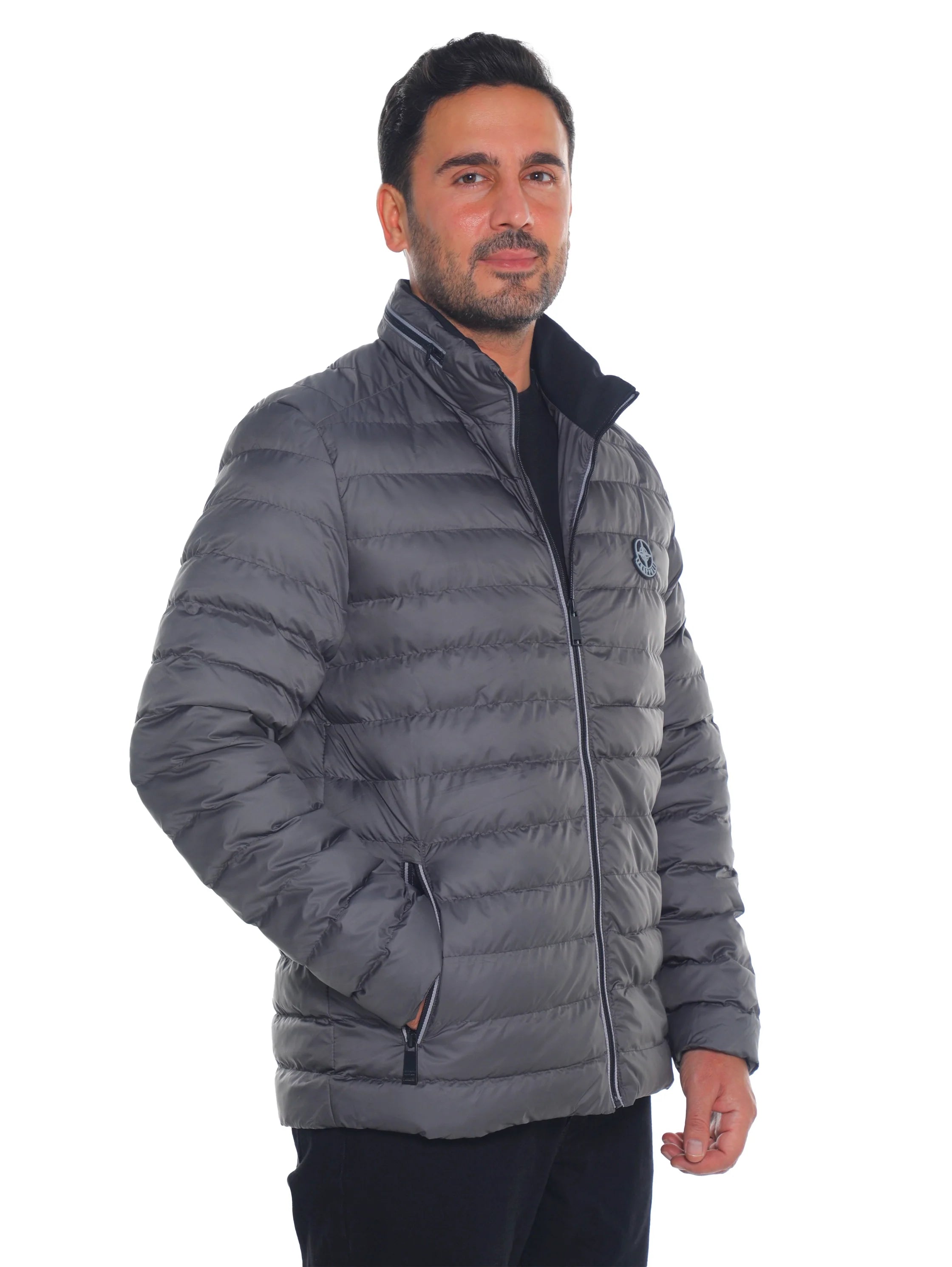 Grey Puffer Jacket with Zippered Closable Side Pockets