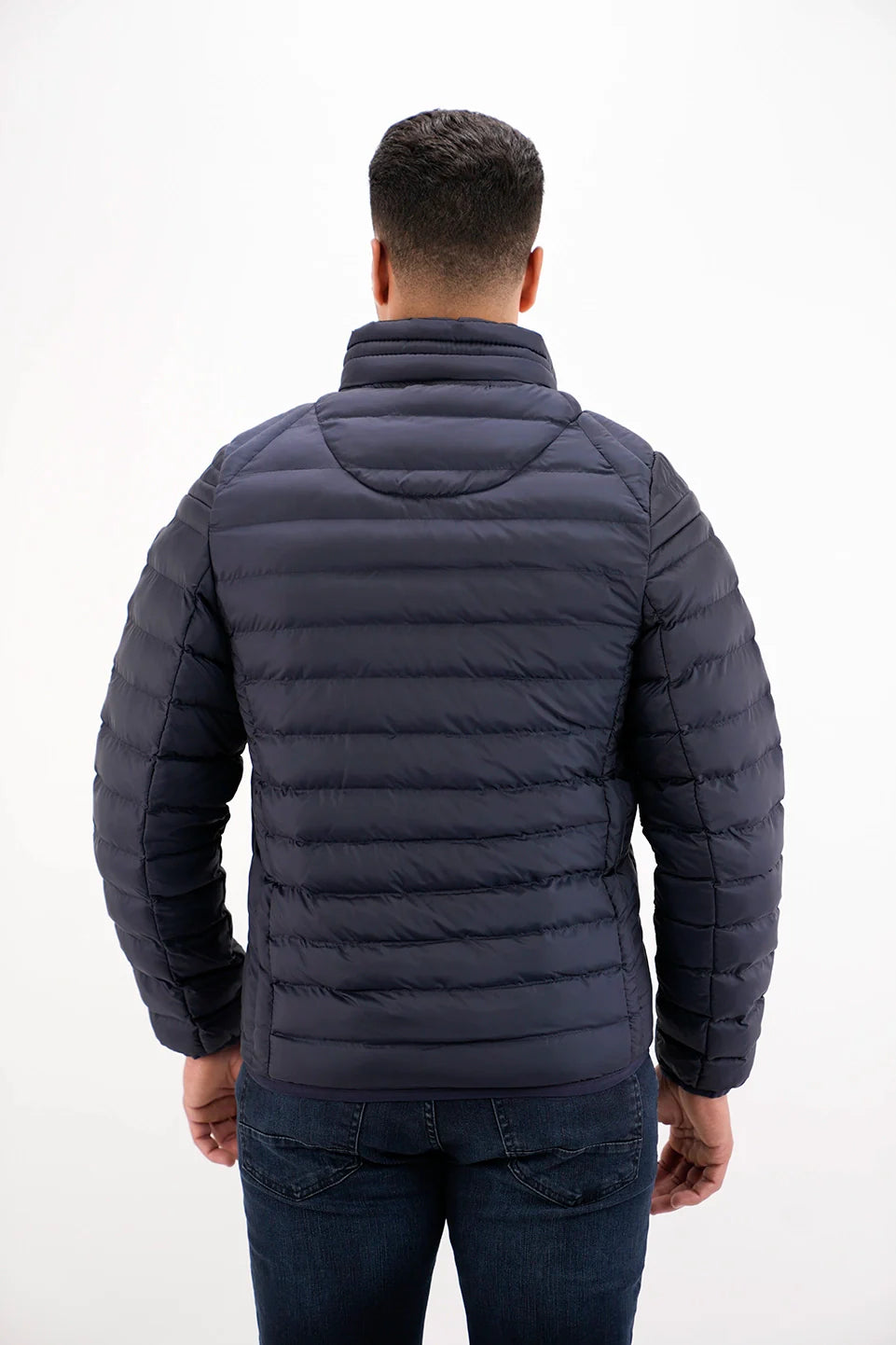 Navy Puffer Jacket With Zipper Design