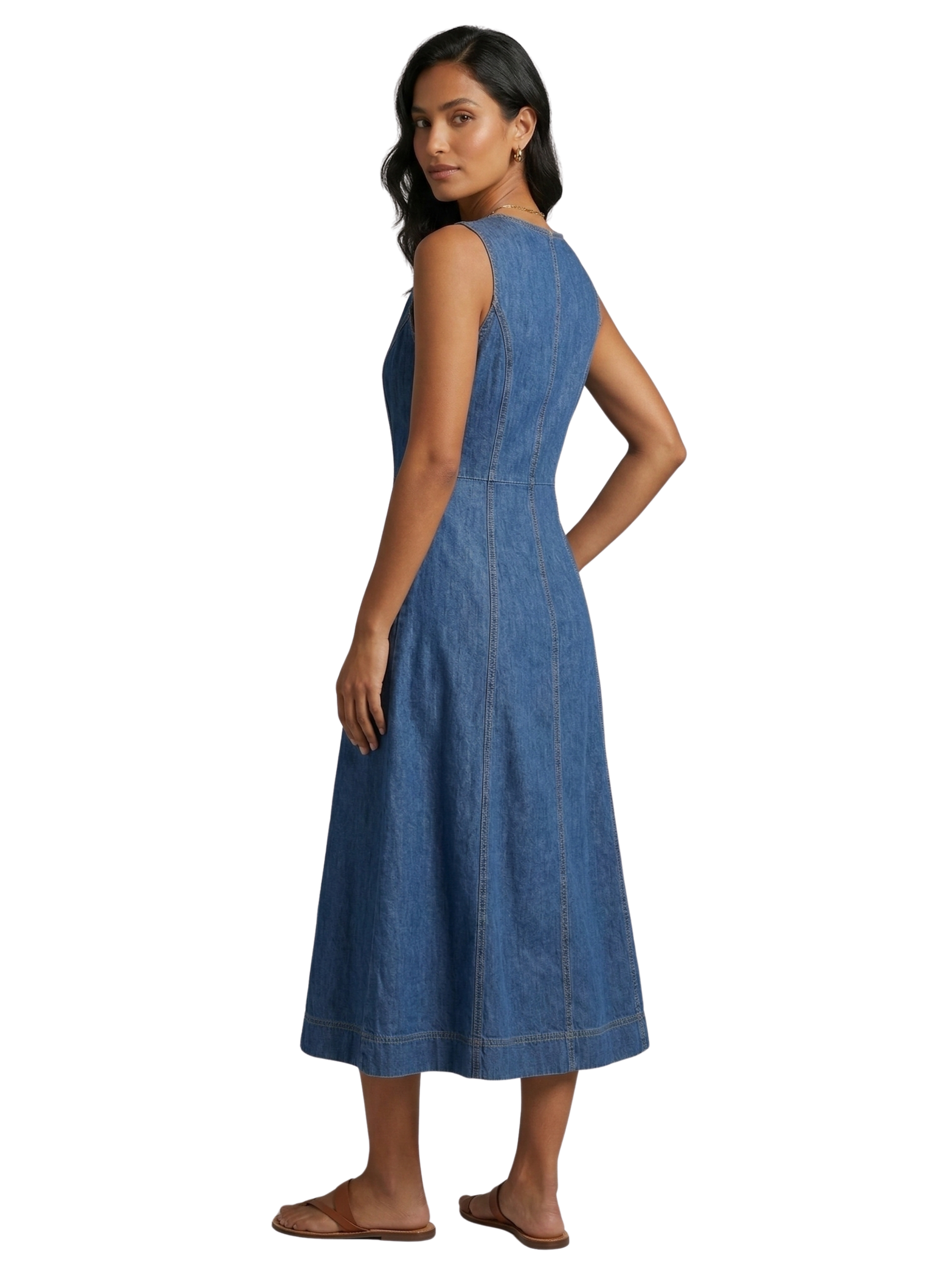 Sleeveless Denim Dress With Flared Skirt