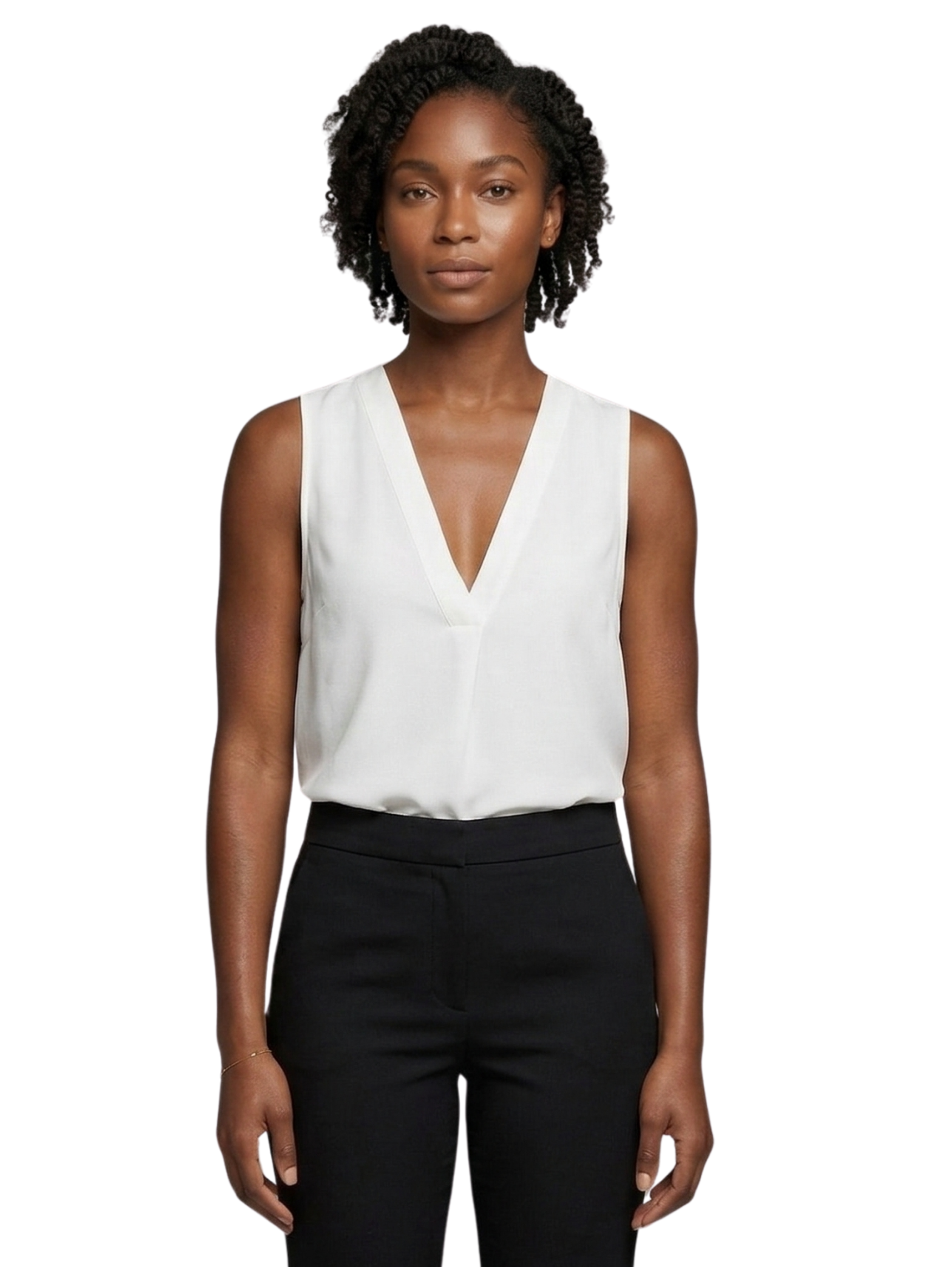 Sleeveless V-Neck White Top