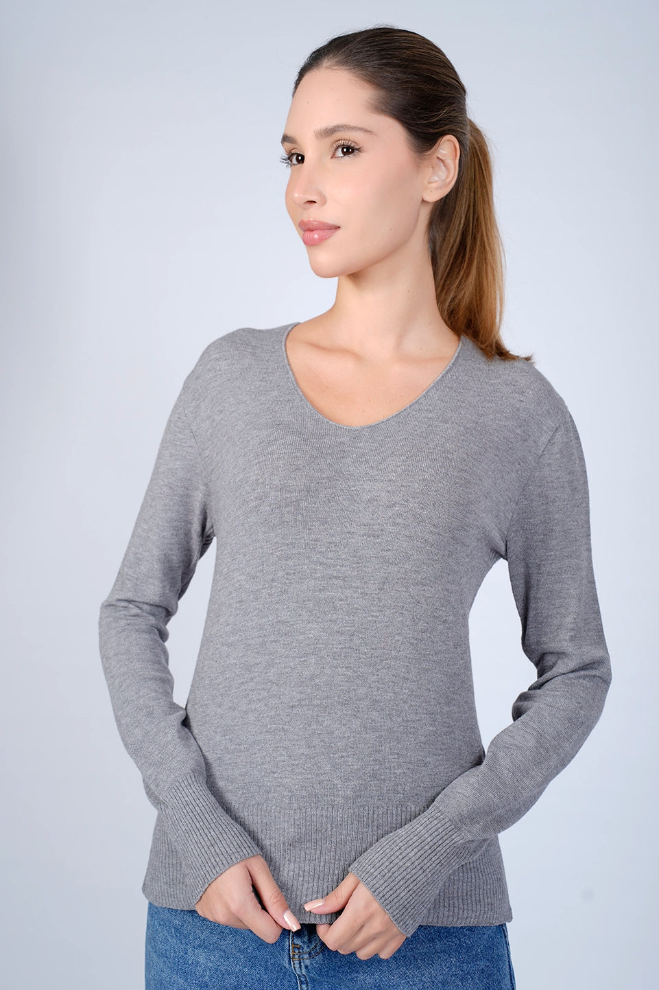 V-Neck Dark Grey Knit Wear