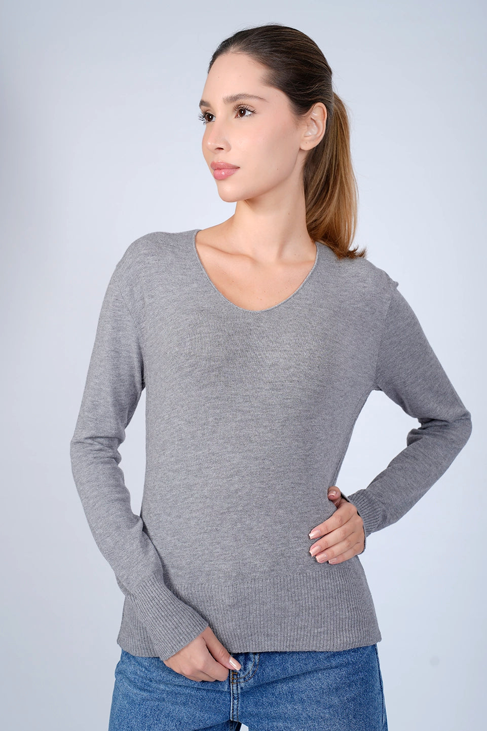 V-Neck Dark Grey Knit Wear