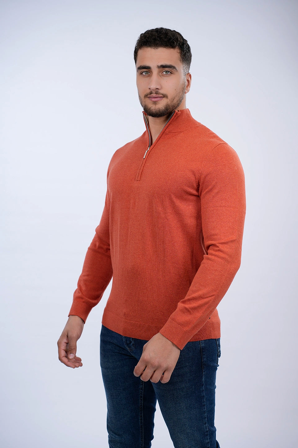 Tom Tailor Orange Sweater With Half Zipper To Close